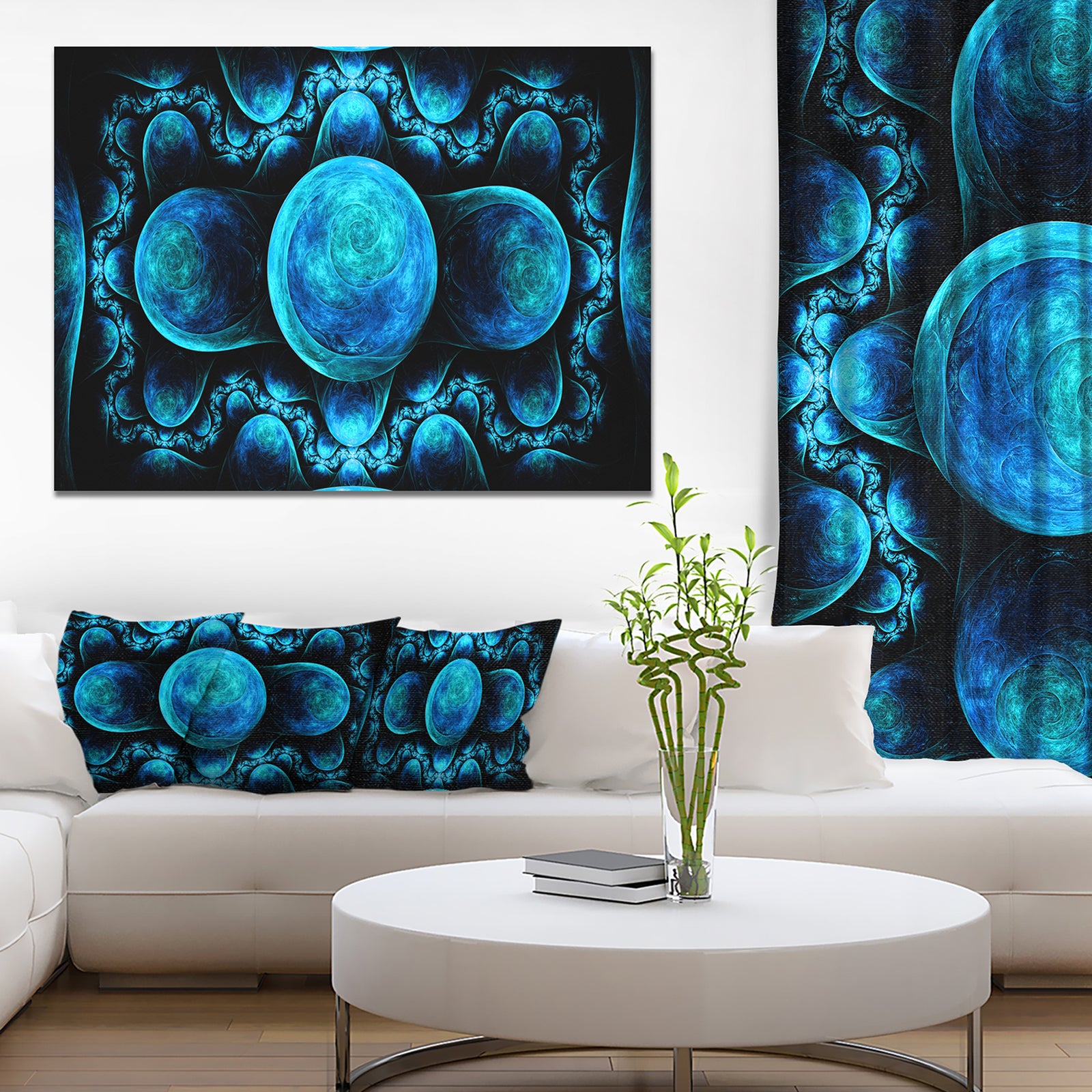 Blue Exotic Pattern on Black - Abstract Art on Canvas