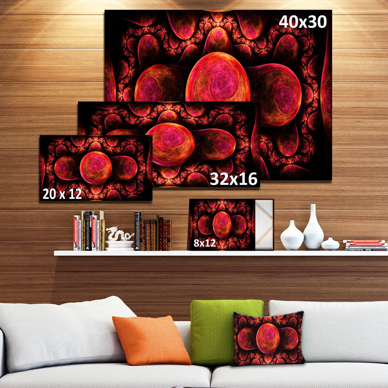 Red Exotic Fractal Pattern - Abstract Art on Canvas