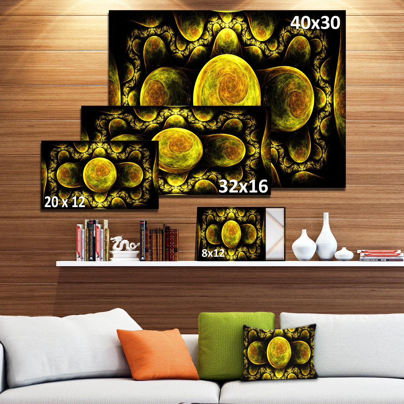 Yellow Exotic Fractal Pattern - Abstract Art on Canvas