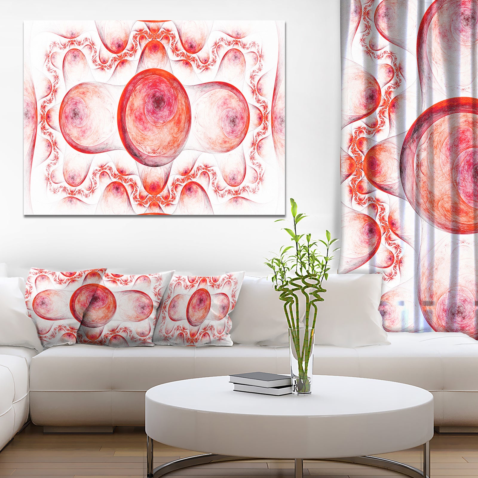 Red Exotic Pattern on White - Abstract Art on Canvas