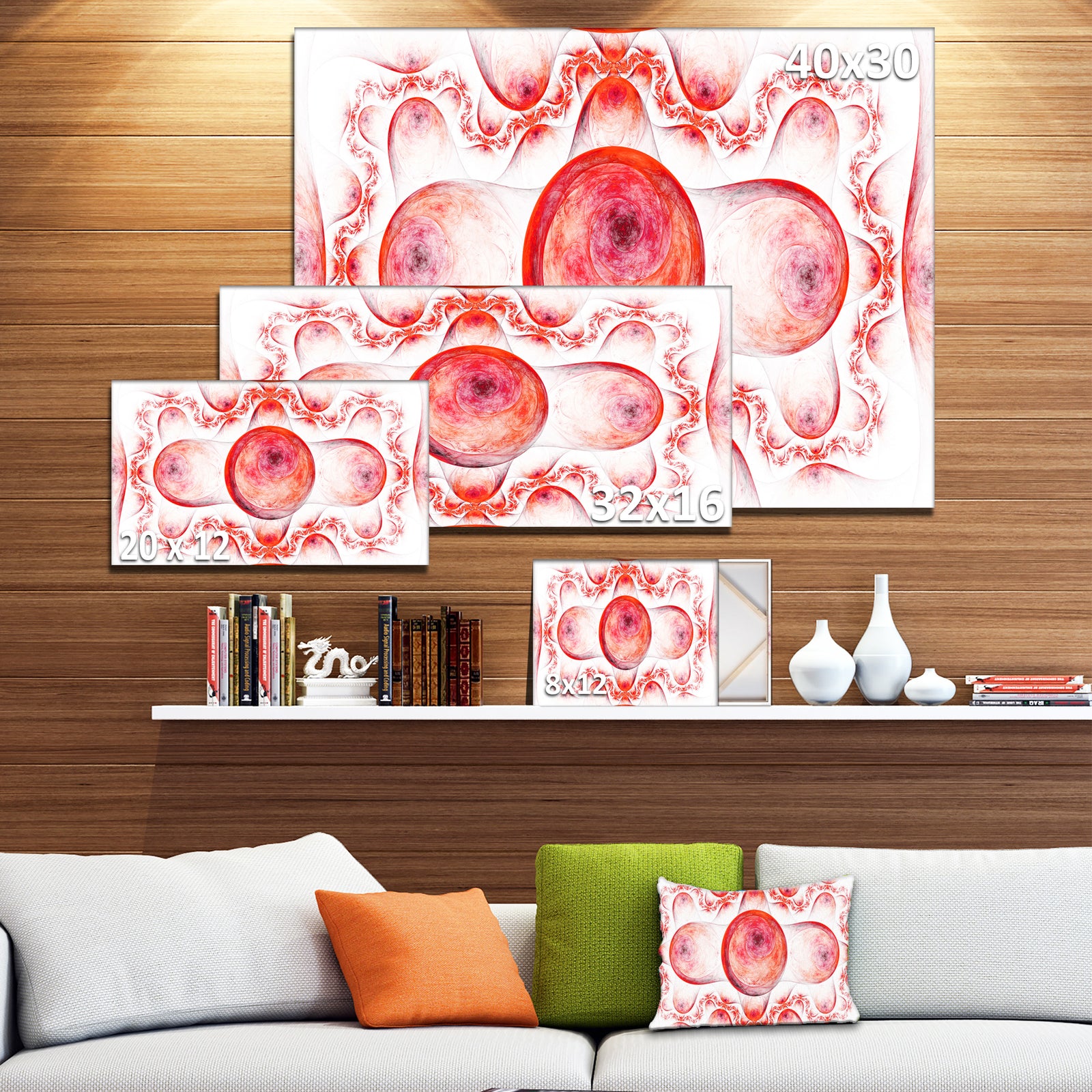 Red Exotic Pattern on White - Abstract Art on Canvas