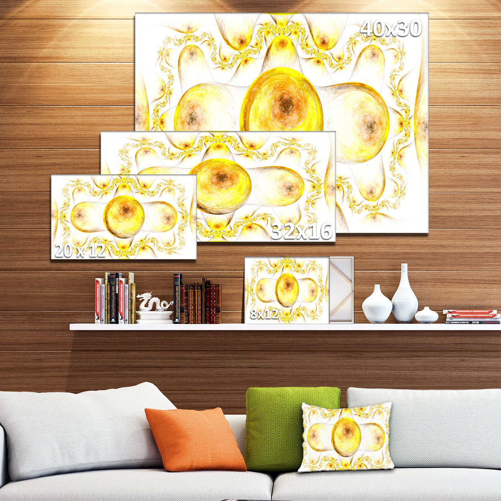 Yellow Exotic Pattern on White - Abstract Art on Canvas