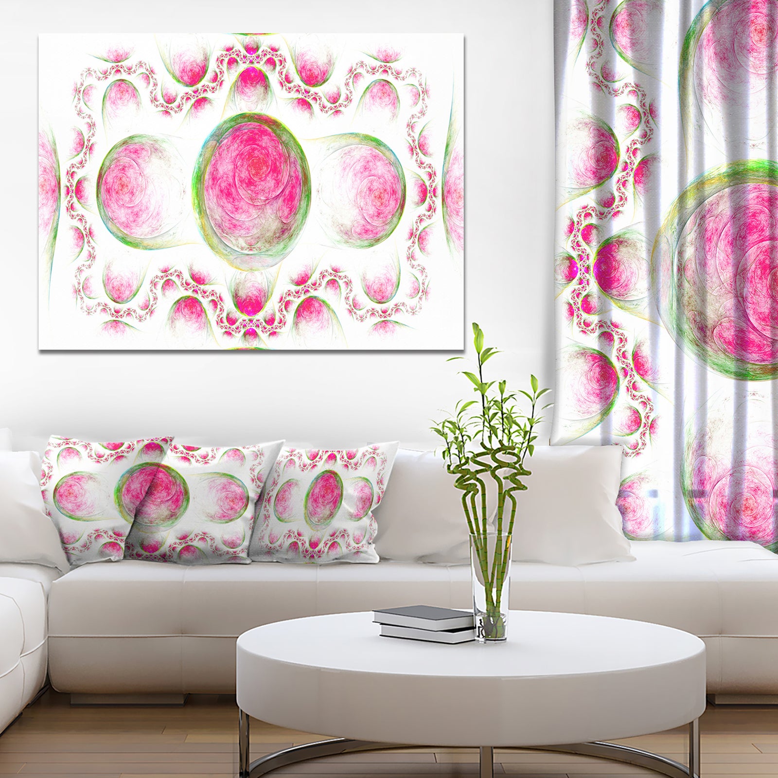 Pink Exotic Pattern on White - Abstract Art on Canvas