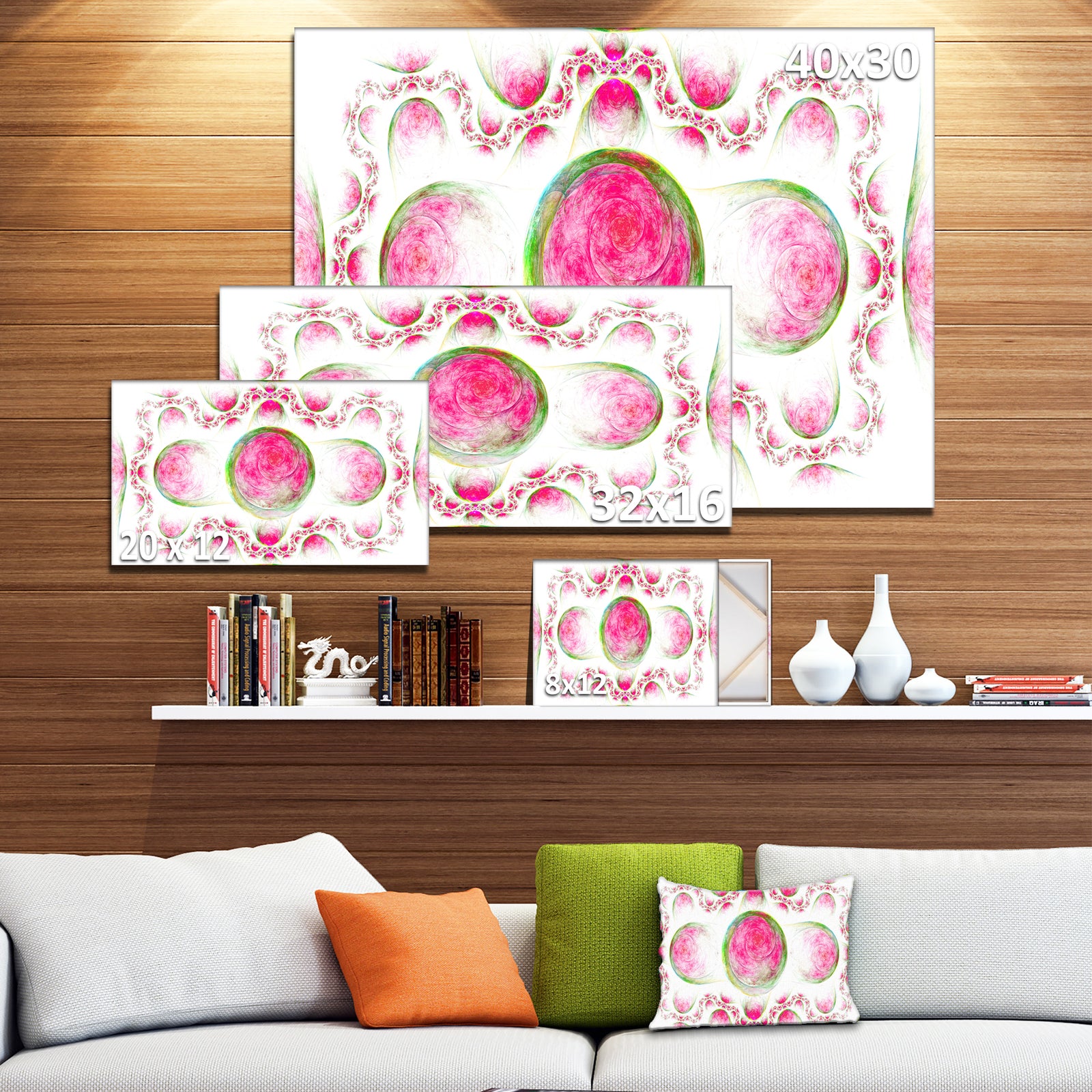 Pink Exotic Pattern on White - Abstract Art on Canvas