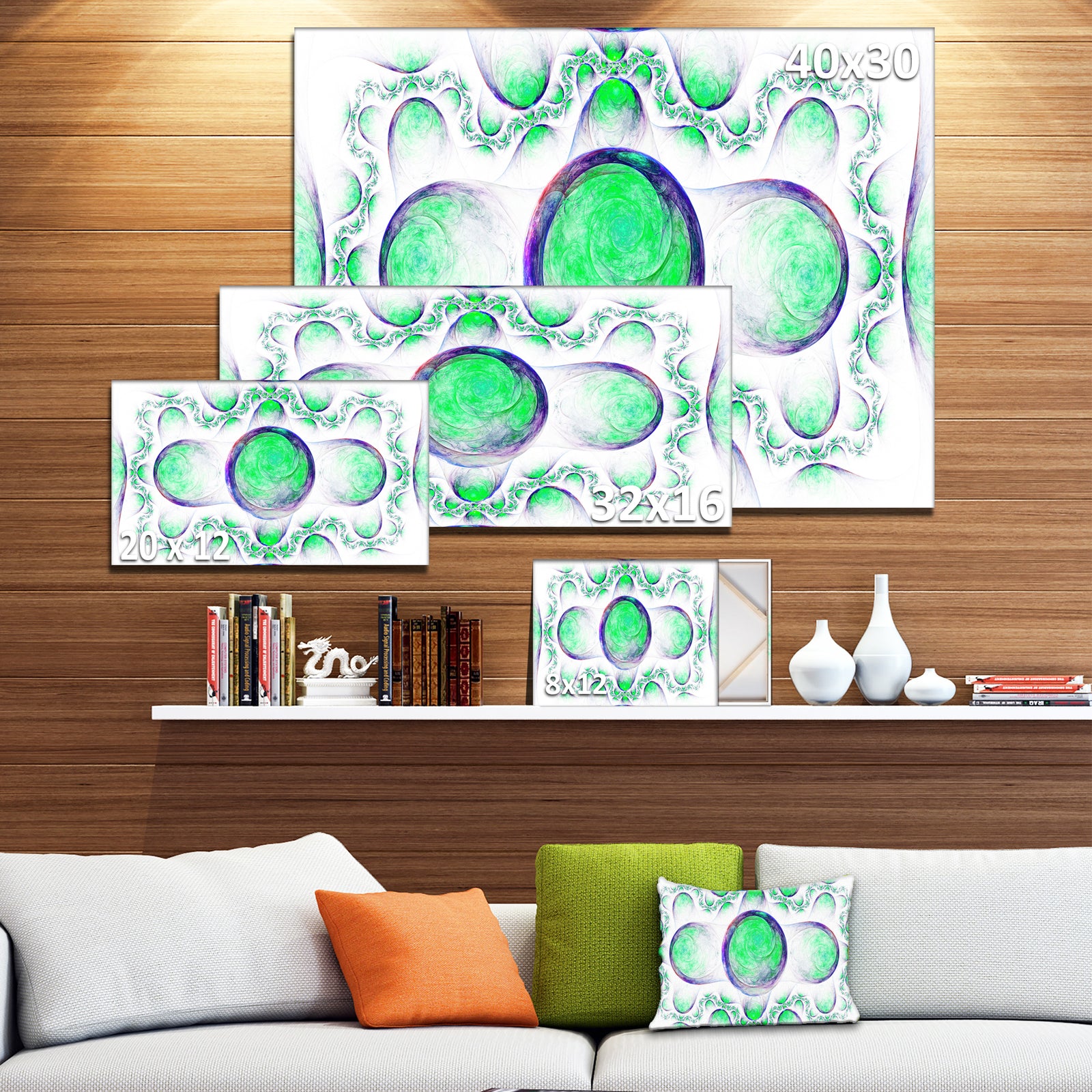 Green Exotic Pattern on White - Abstract Art on Canvas