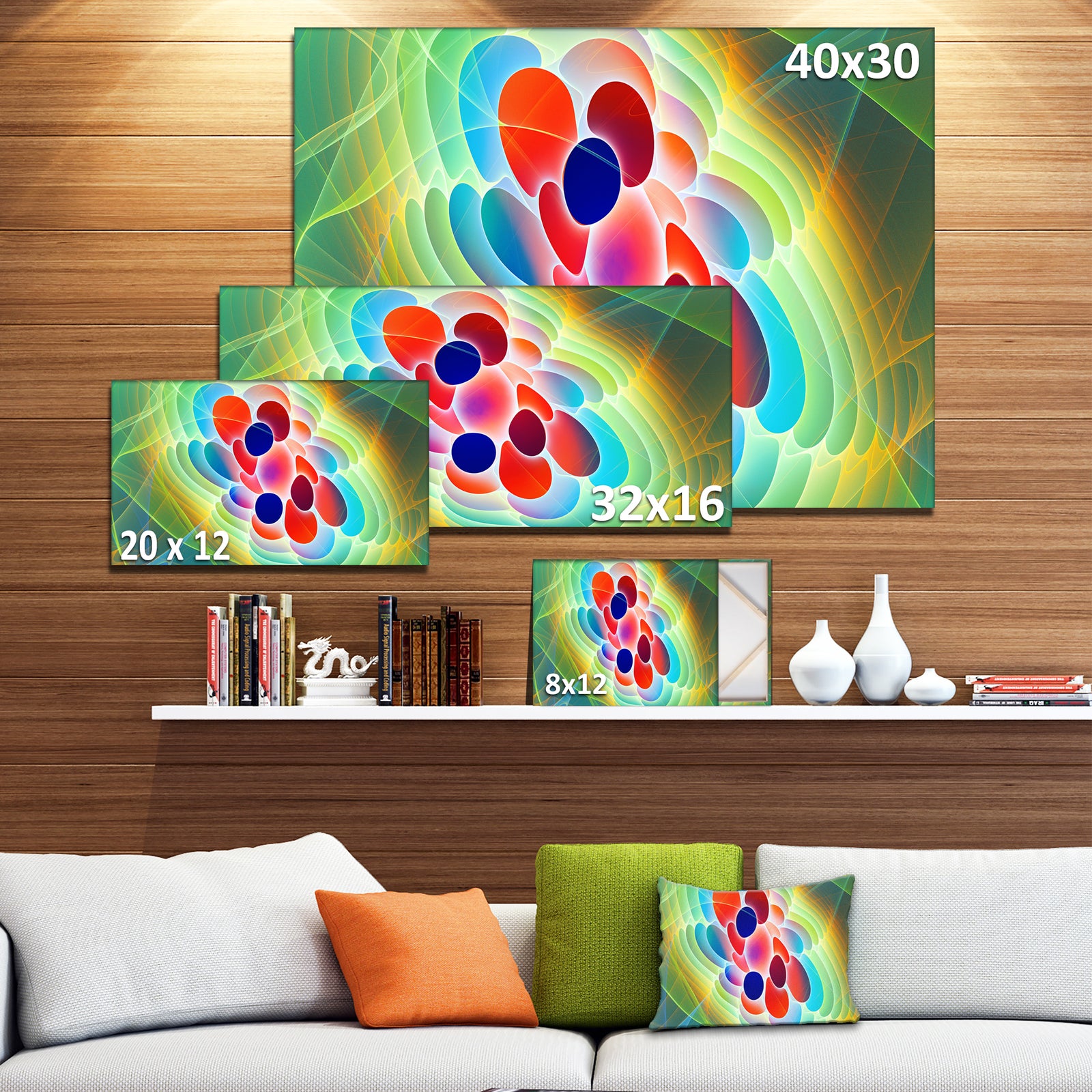 Red Blue Fractal Virus Design - Abstract Art on Canvas