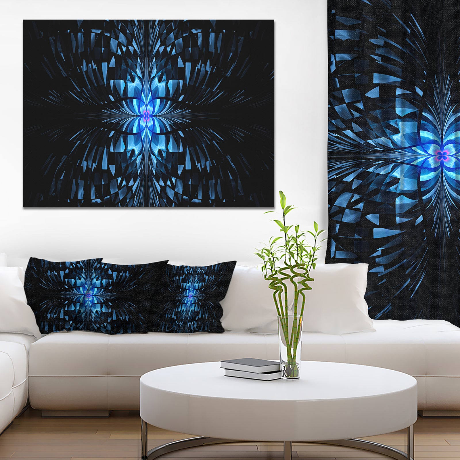Blue Butterfly Pattern on Black - Abstract Art on Canvas