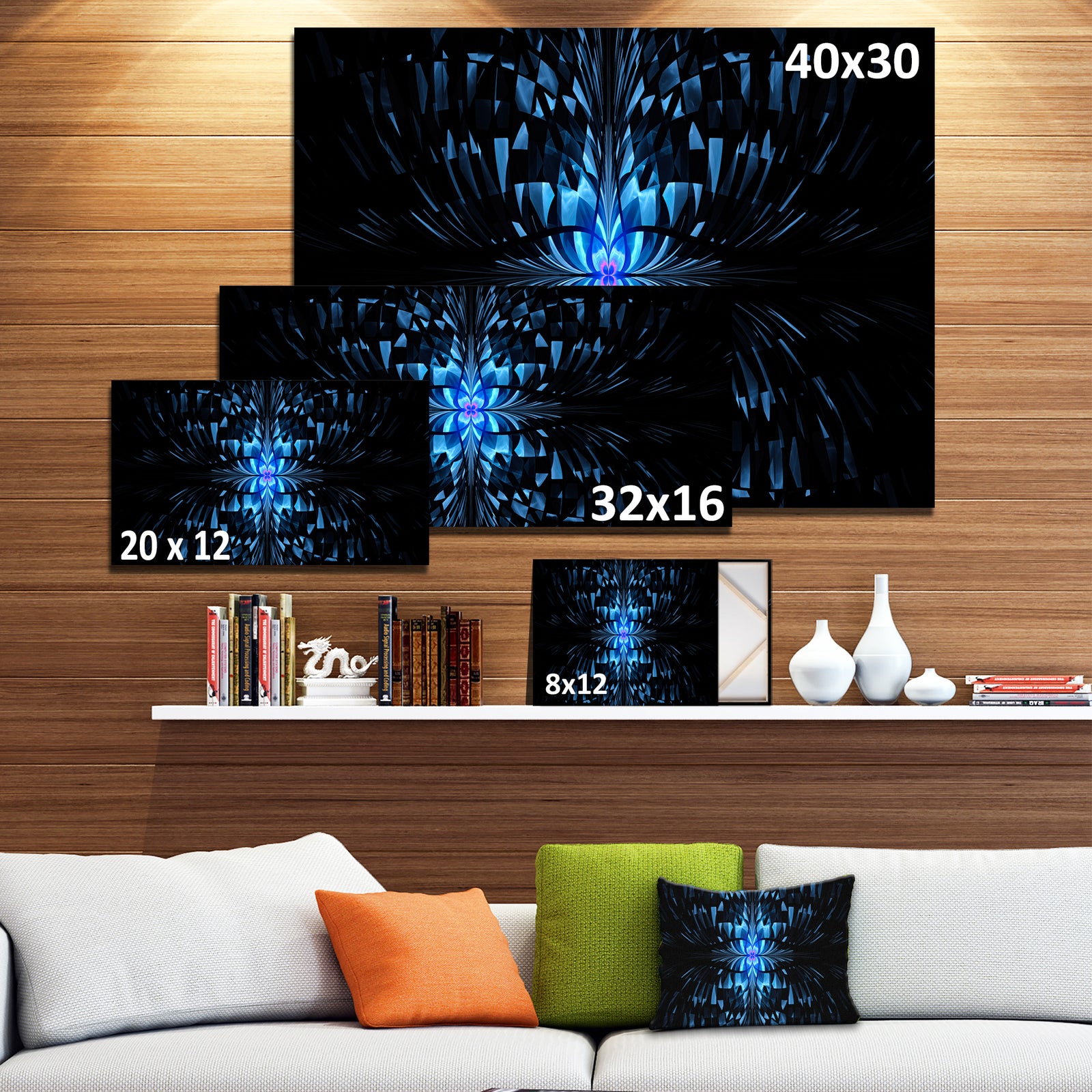 Blue Butterfly Pattern on Black - Abstract Art on Canvas