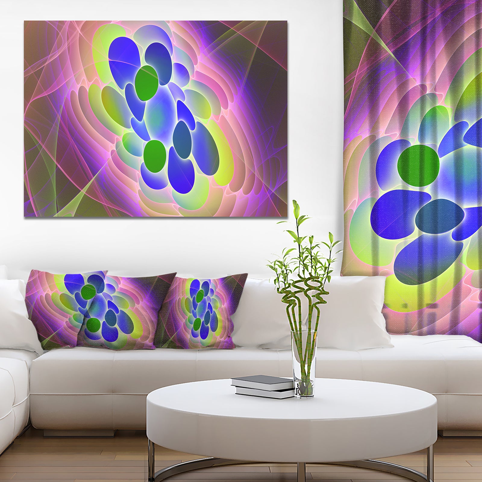 Blue Green Fractal Virus Design - Abstract Art on Canvas
