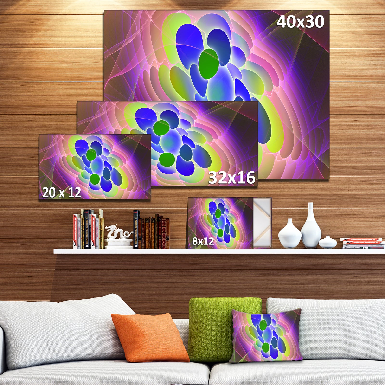 Blue Green Fractal Virus Design - Abstract Art on Canvas