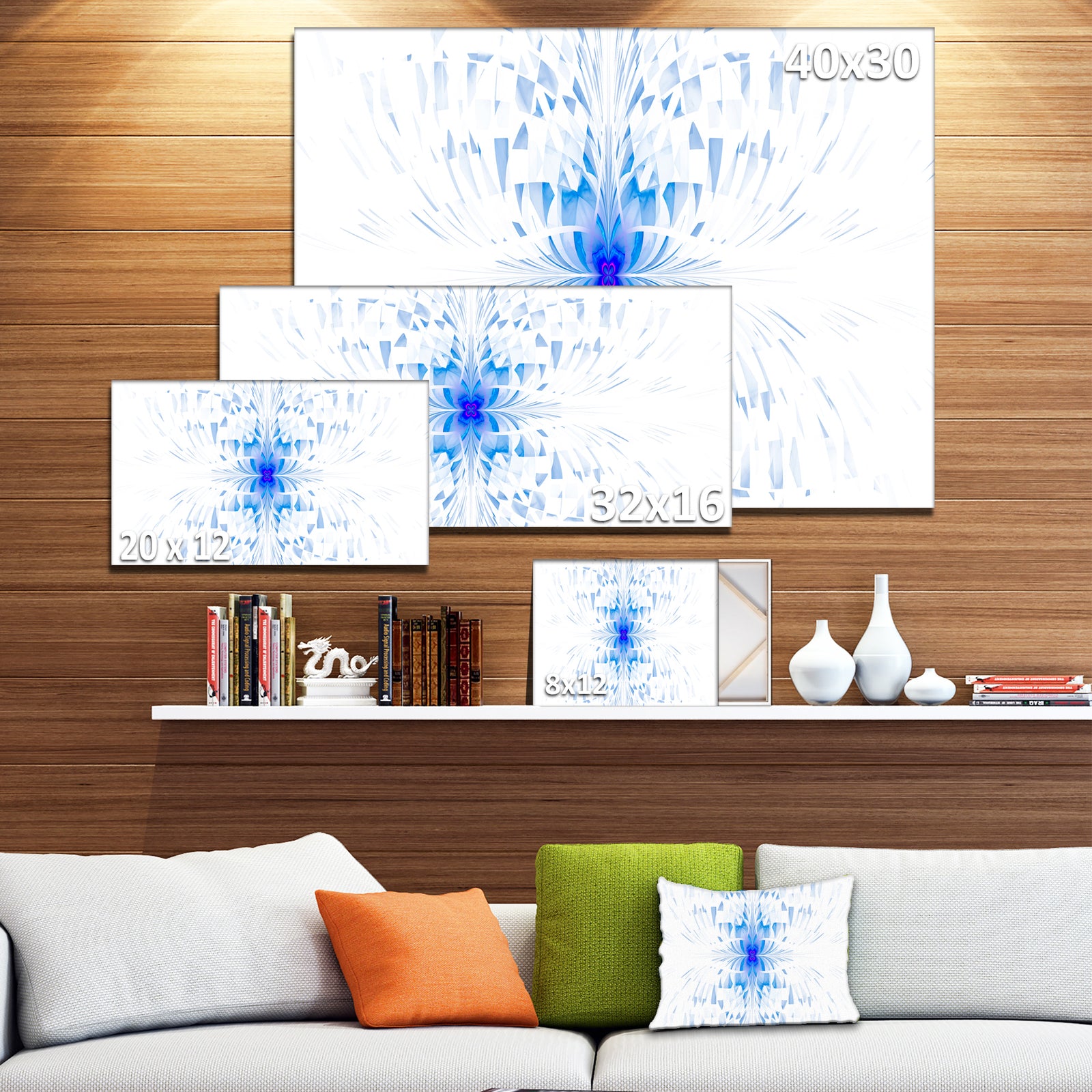 Blue Butterfly Outline on White - Extra Large Abstract Canvas Art Print Canvas