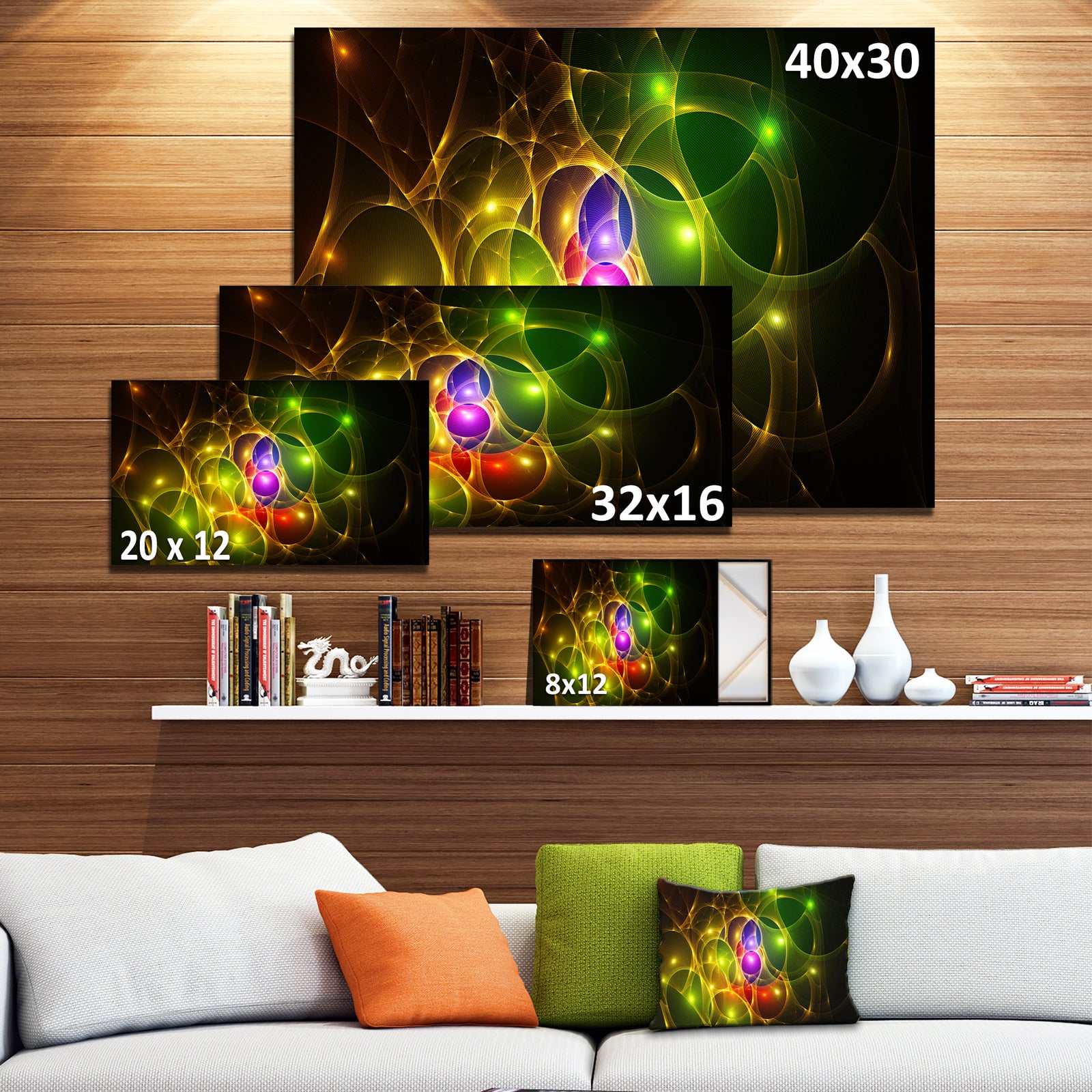 Glowing Fractal Underwater World - Extra Large Abstract Canvas Art Print Canvas
