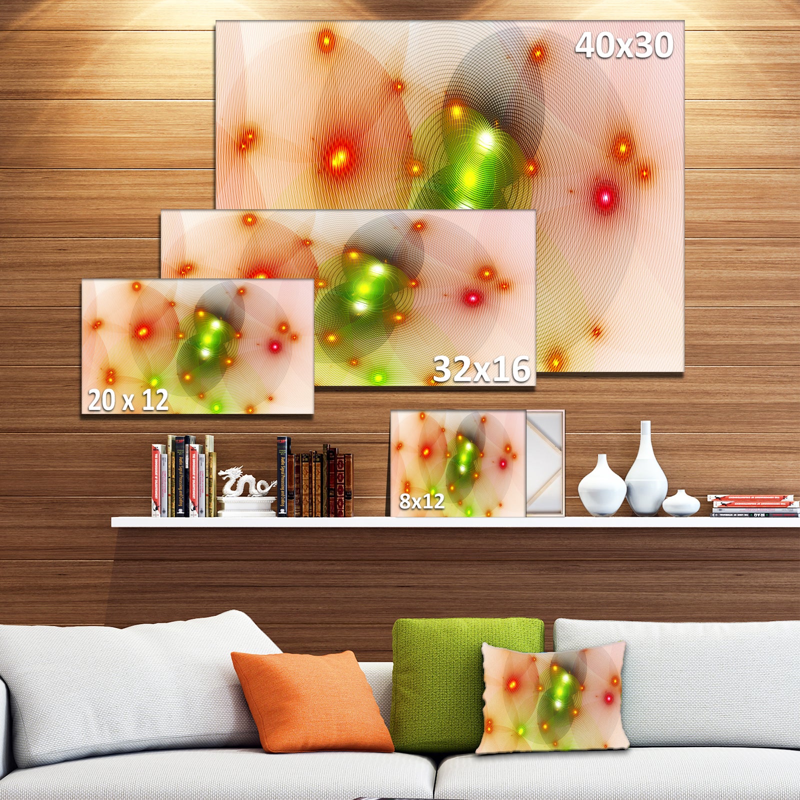 Orange Fractal Lights in Fog - Extra Large Abstract Canvas Art Print Canvas