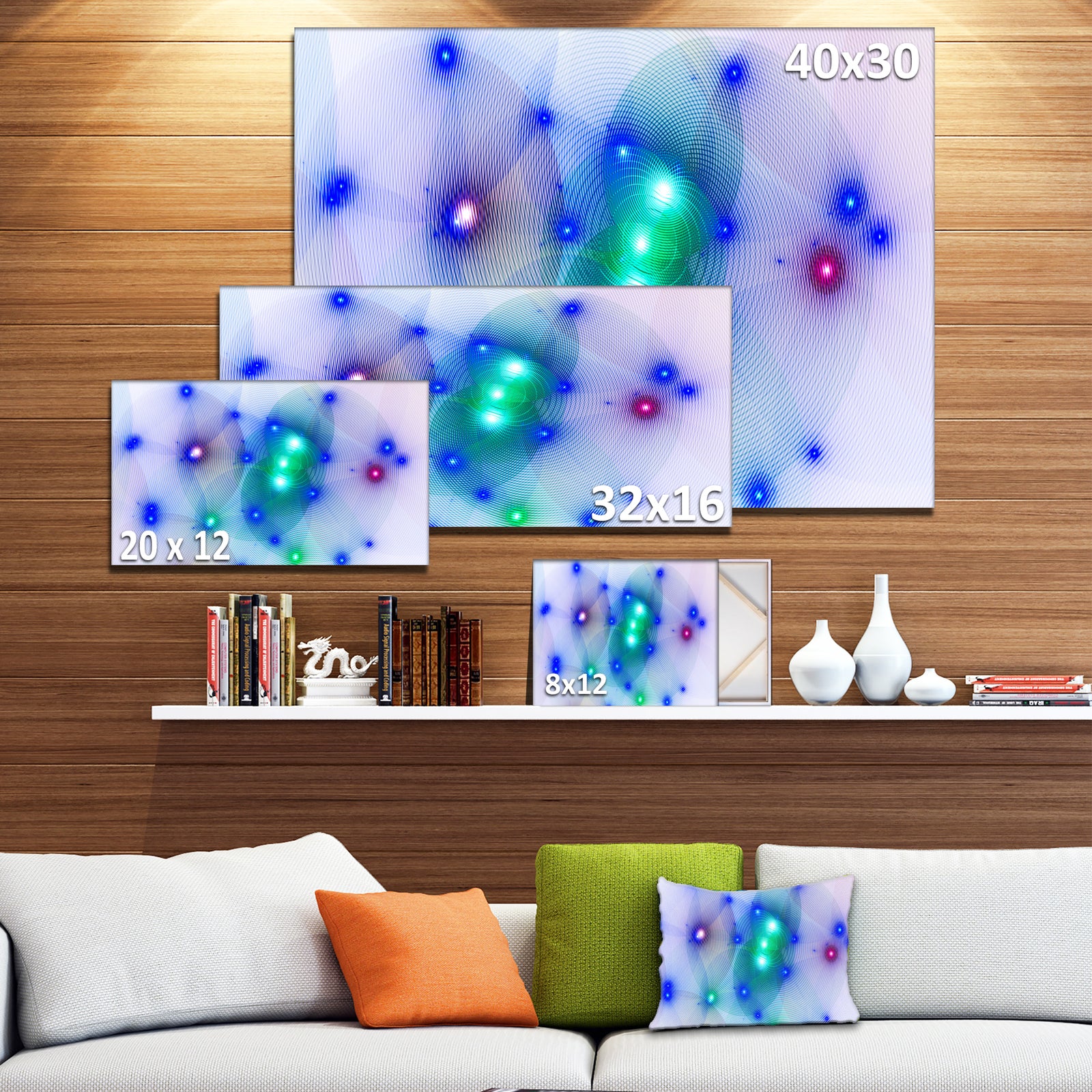 Blue Fractal Lights in Fog - Extra Large Abstract Canvas Art Print Canvas