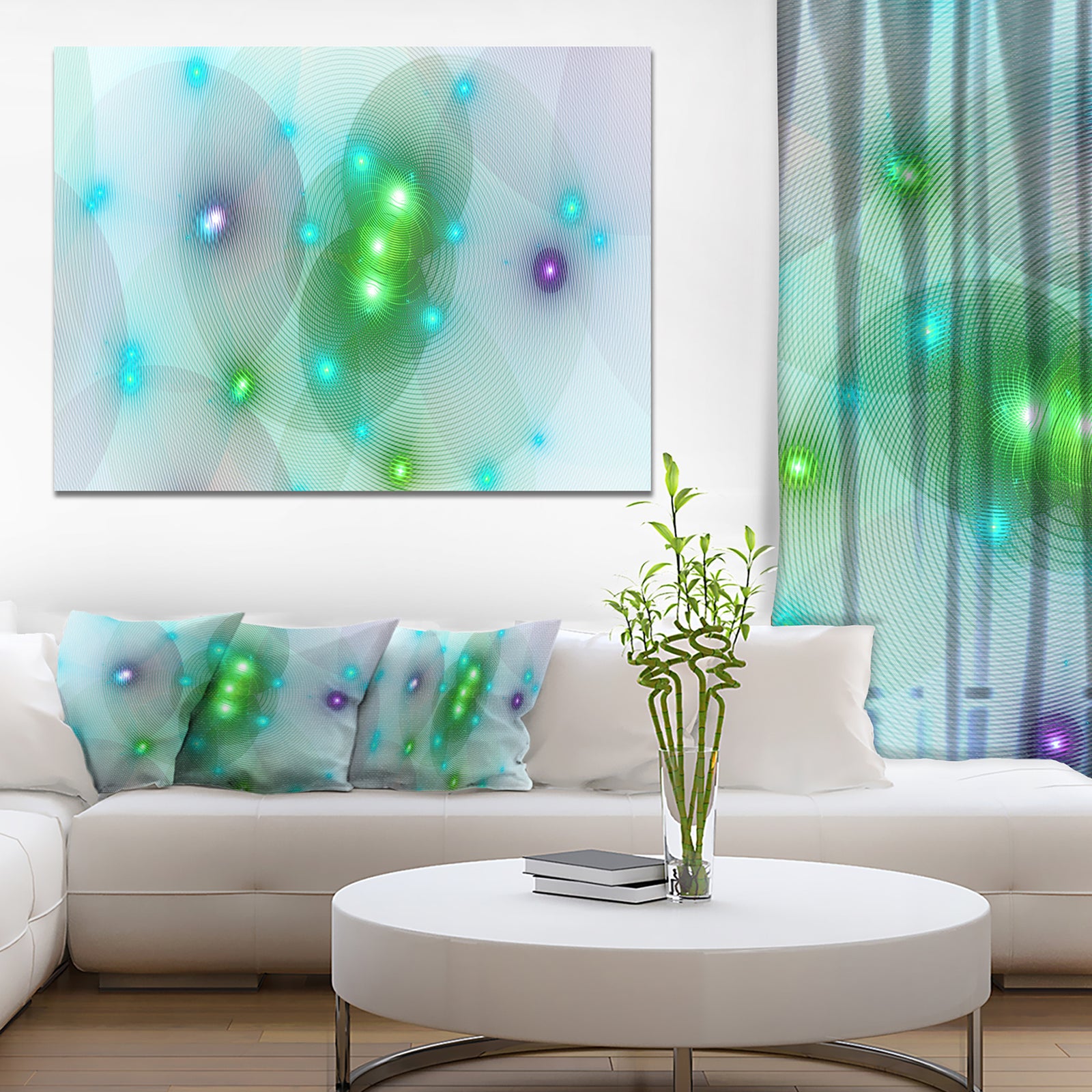 Green Fractal Lights in Fog - Extra Large Abstract Canvas Art Print Canvas