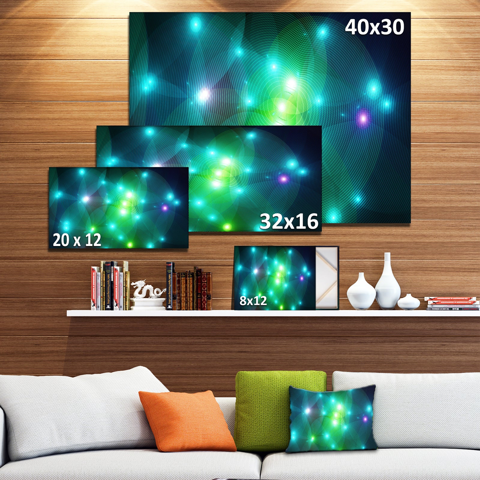 Multi-Color Fractal Lights in Fog - Extra Large Abstract Canvas Art Print Canvas