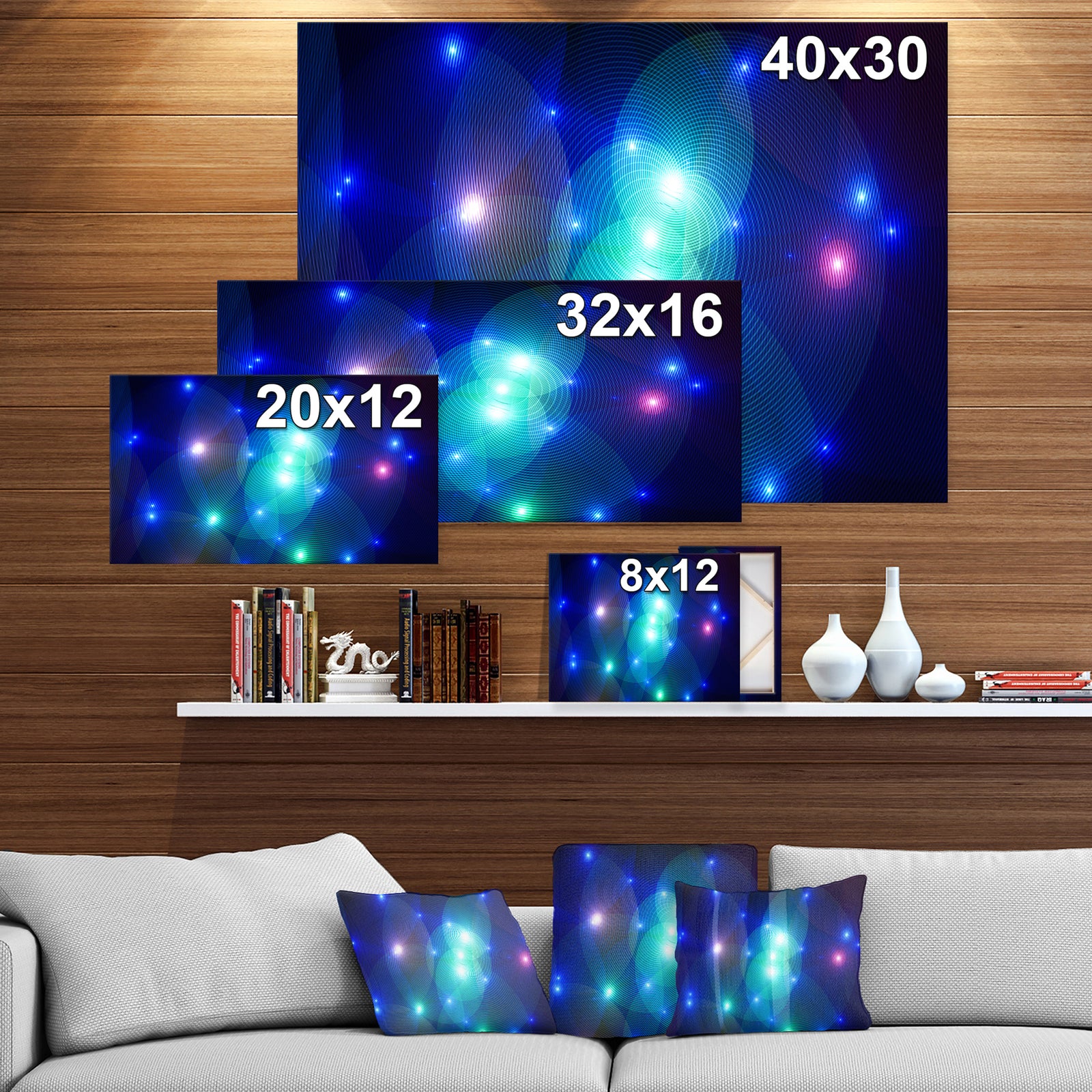 Dark Blue Fractal Lights in Fog - Extra Large Abstract Canvas Art Print Canvas