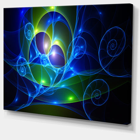 Blue Curly Spiral on Black - Extra Large Abstract Canvas Wall Art