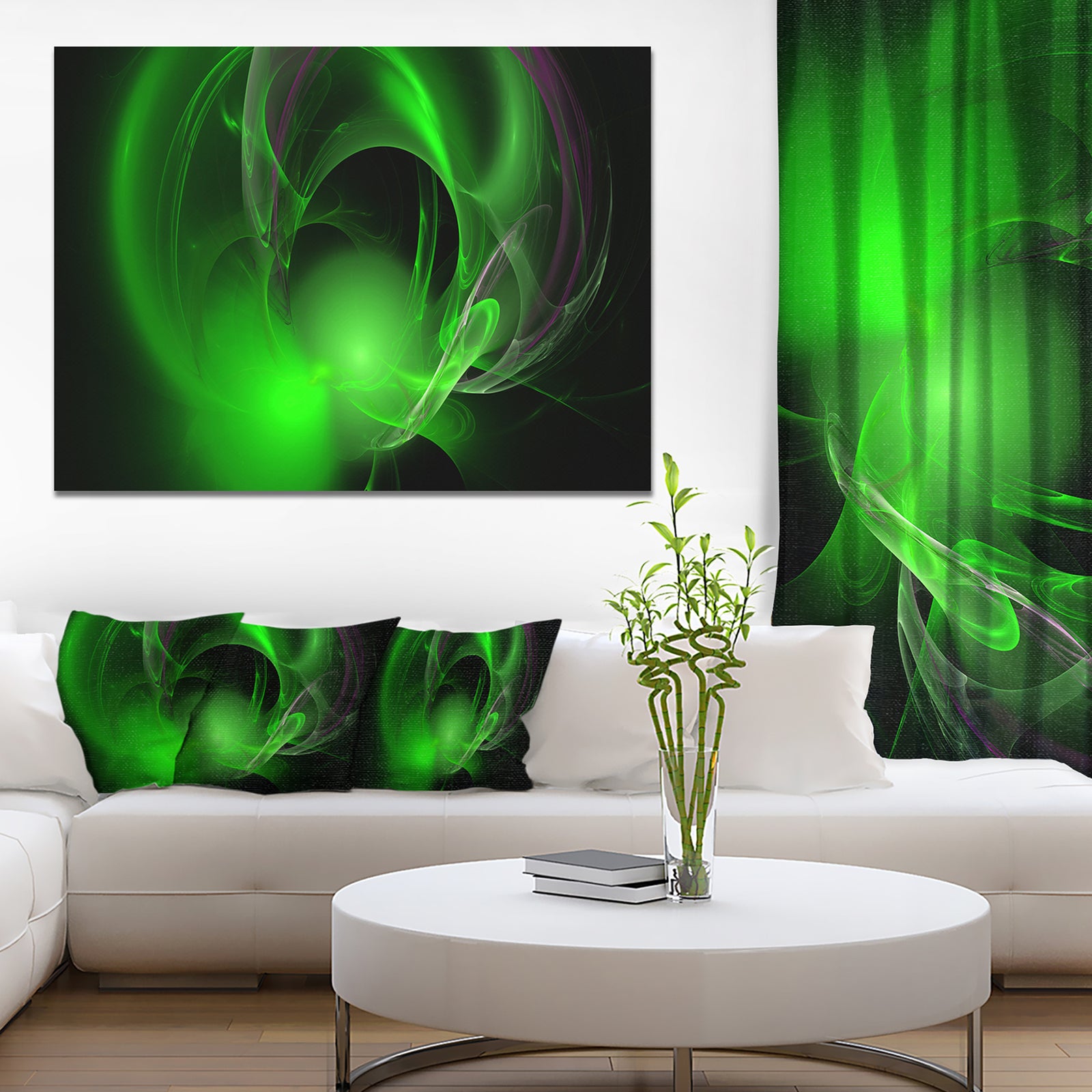 Green Galactic Nebula on Black - Extra Large Abstract Canvas Wall Art
