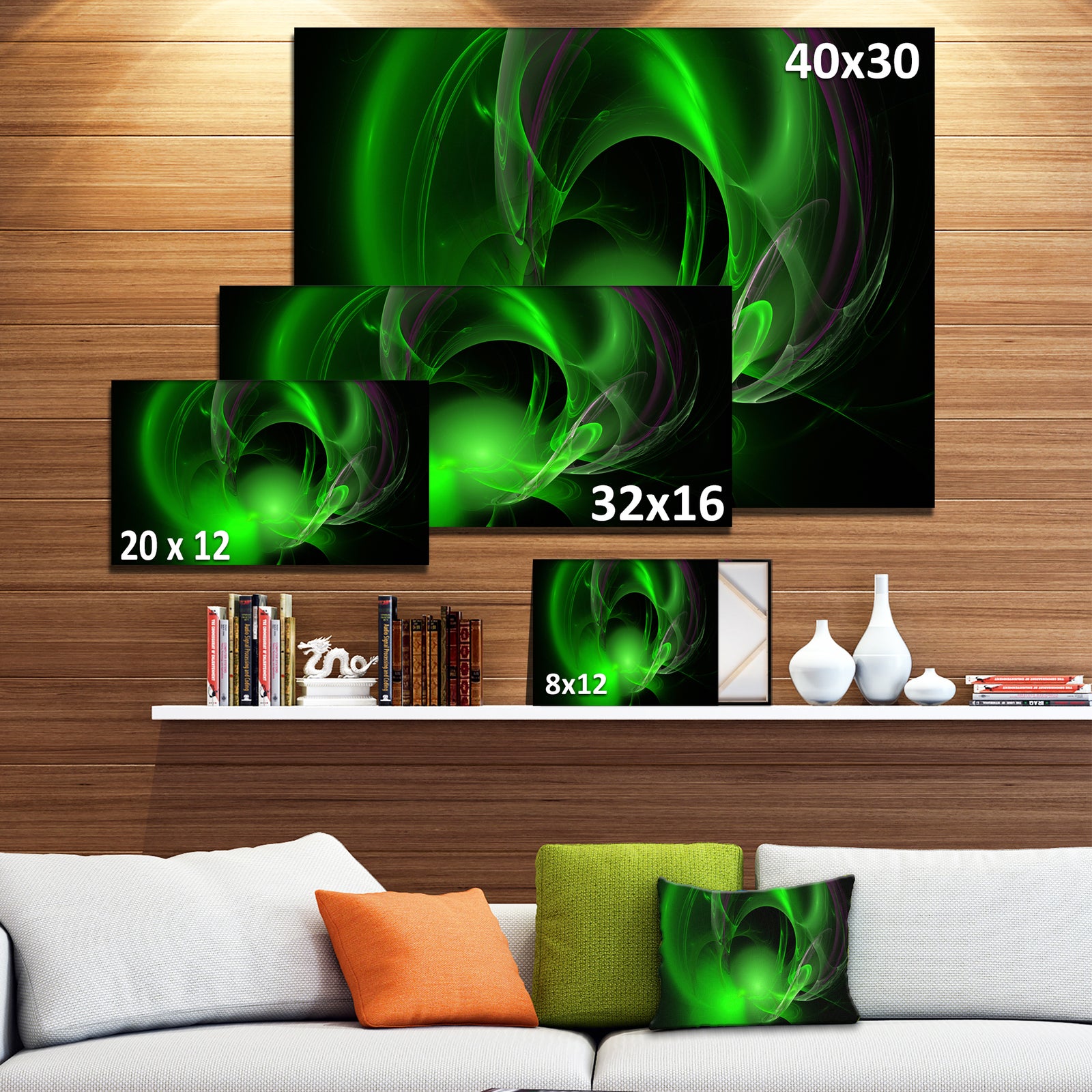 Green Galactic Nebula on Black - Extra Large Abstract Canvas Wall Art