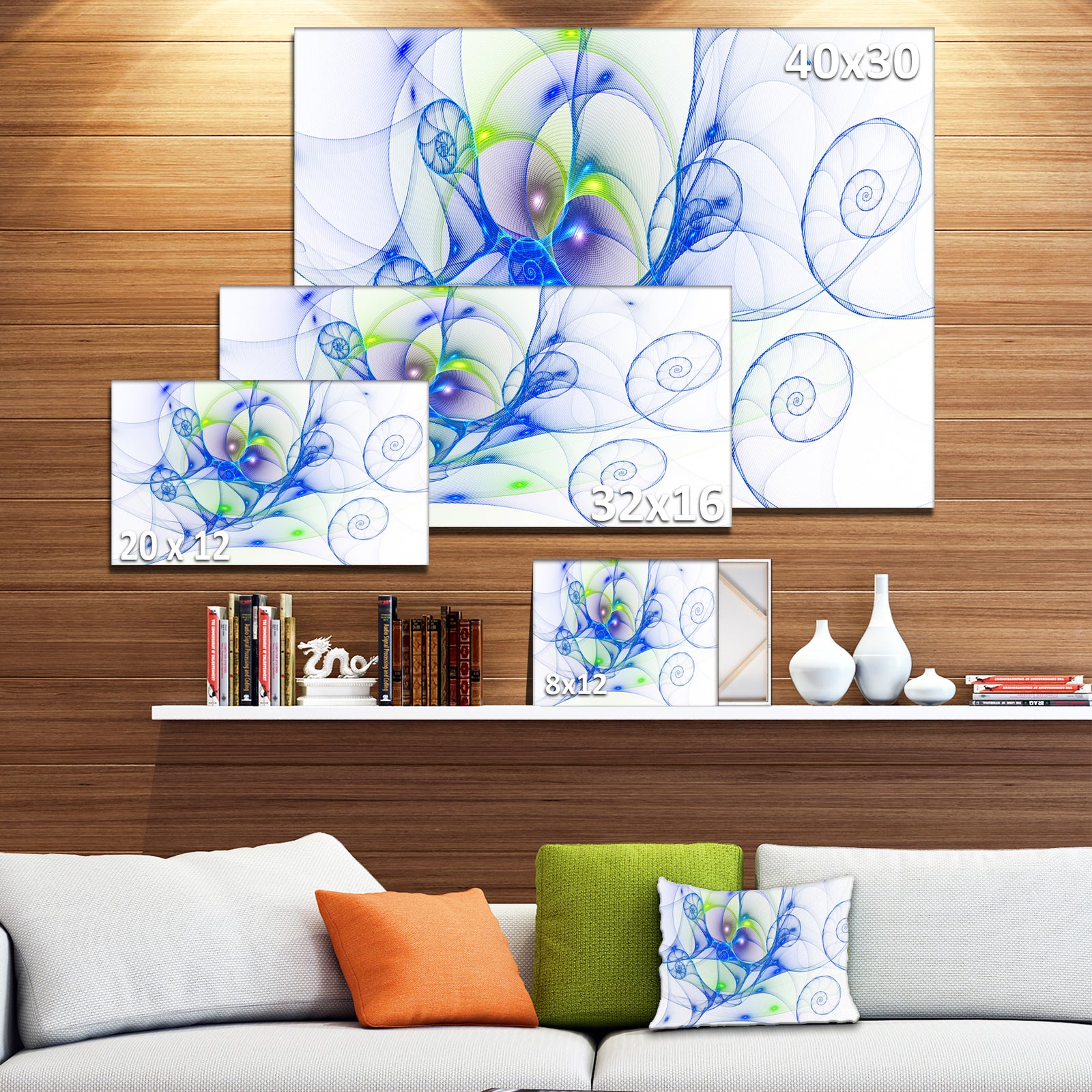 Blue Colored Curly Spiral - Extra Large Abstract Canvas Wall Art
