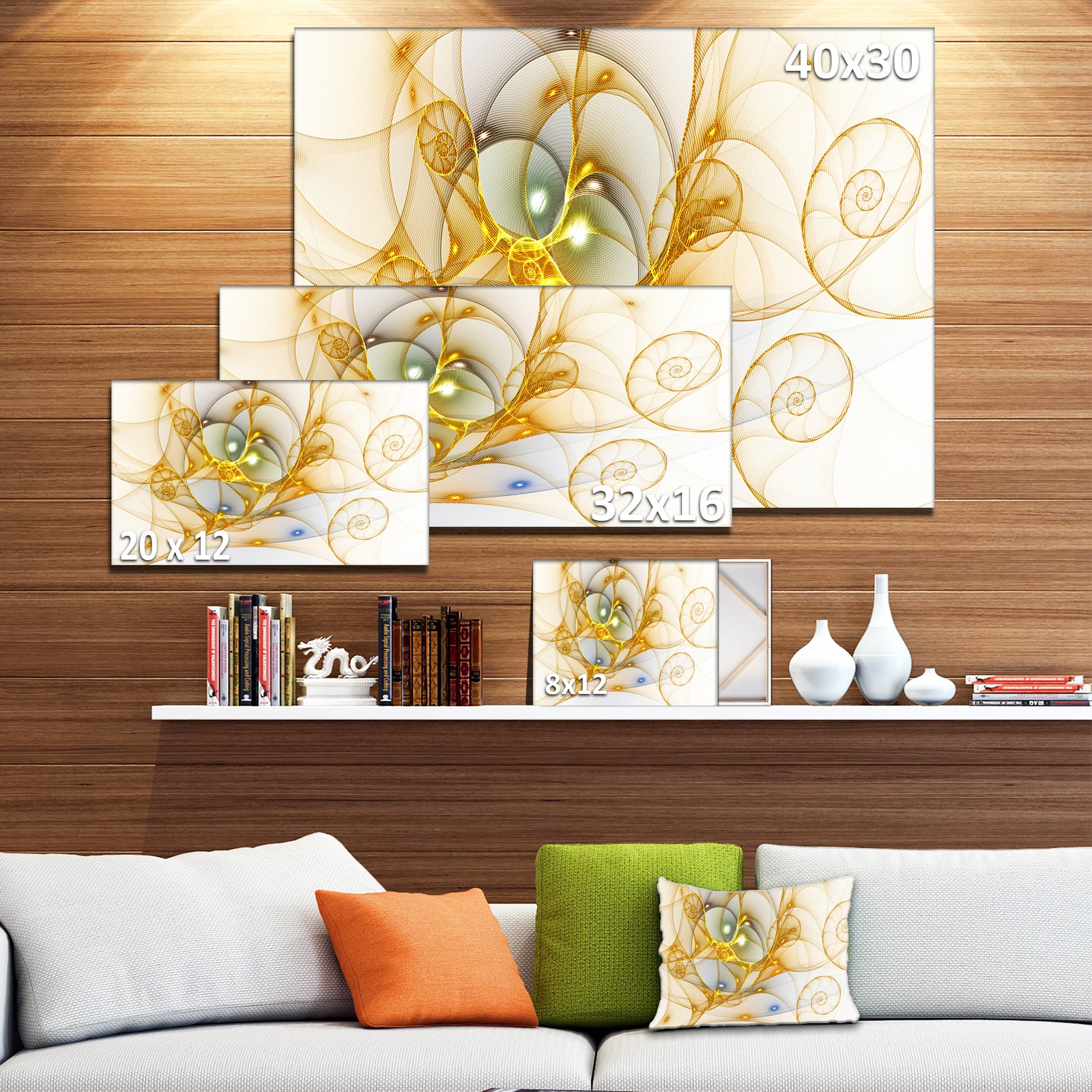 Golden Colored Curly Spiral - Extra Large Abstract Canvas Wall Art