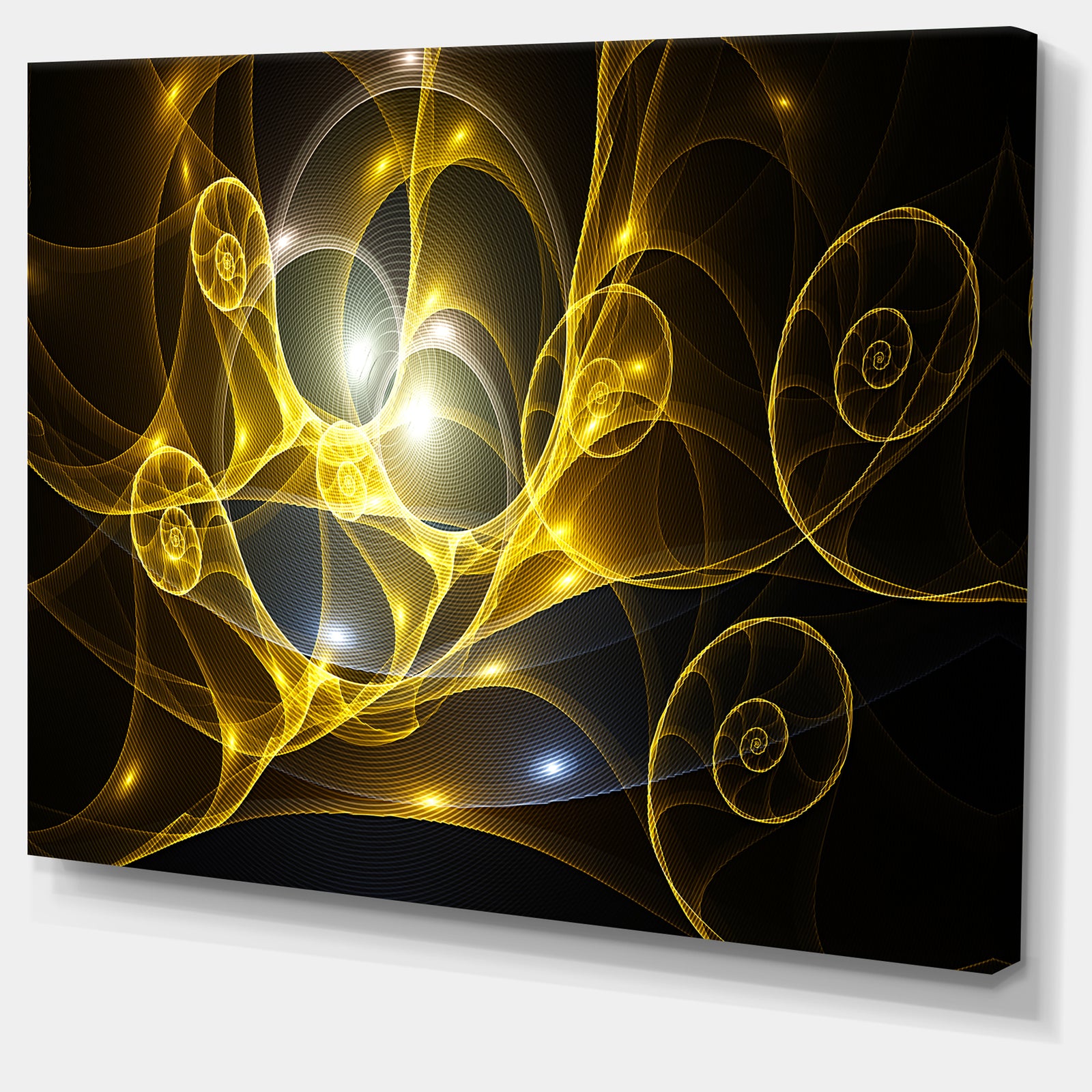 Golden Curly Spiral on Black - Extra Large Abstract Canvas Wall Art