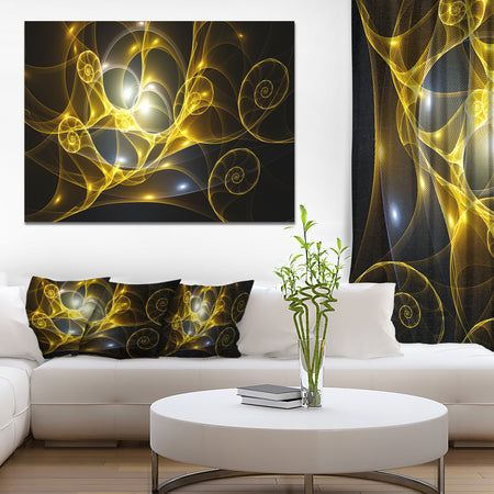 Golden Curly Spiral on Black - Extra Large Abstract Canvas Wall Art