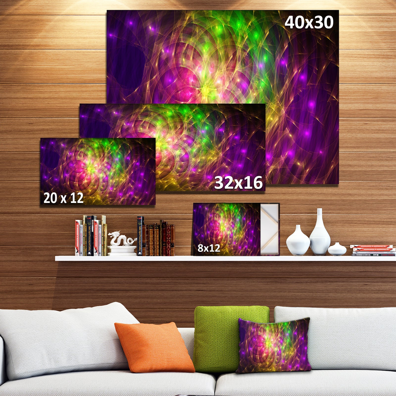 Purple Green Symphony of Colors - Extra Large Abstract Canvas Wall Art