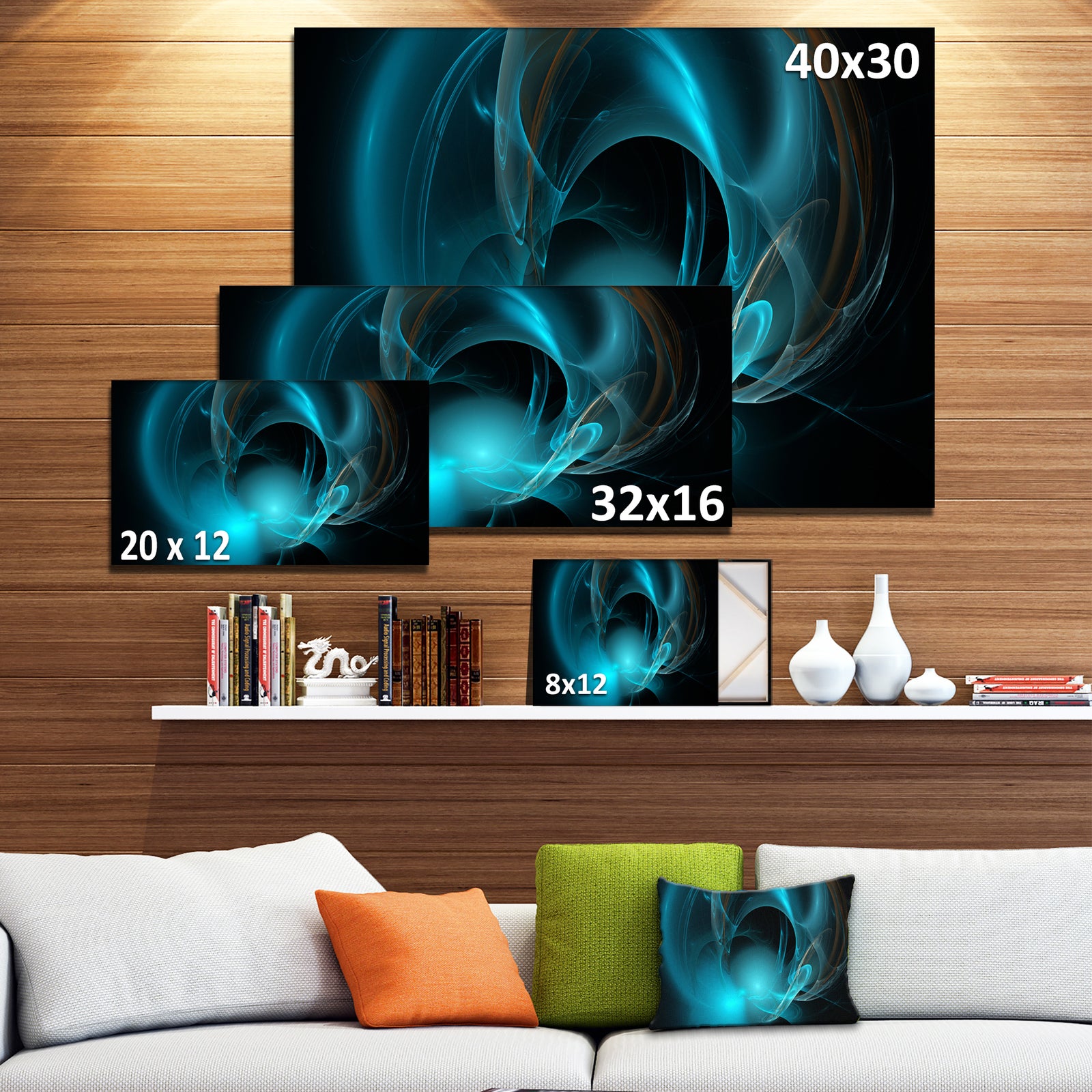 Blue Fractal Galactic Nebula - Extra Large Abstract Canvas Wall Art