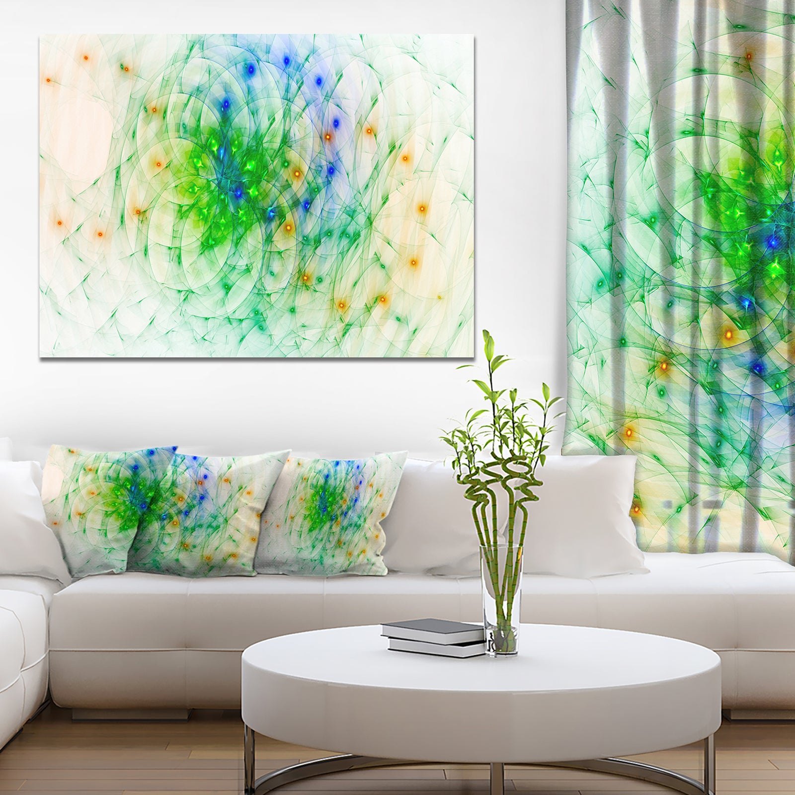 Green Outline of Fractal Colors - Extra Large Abstract Canvas Wall Art
