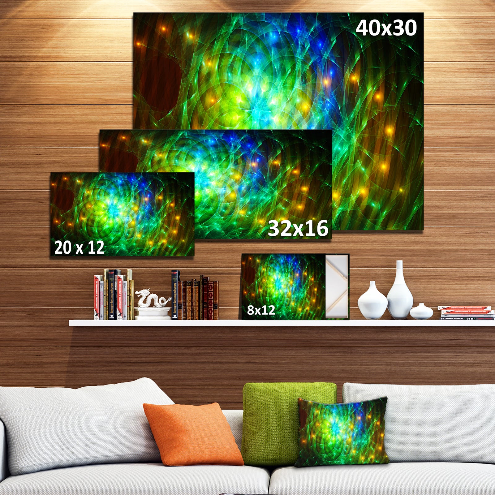 Green Fractal Symphony of Colors - Extra Large Abstract Canvas Wall Art