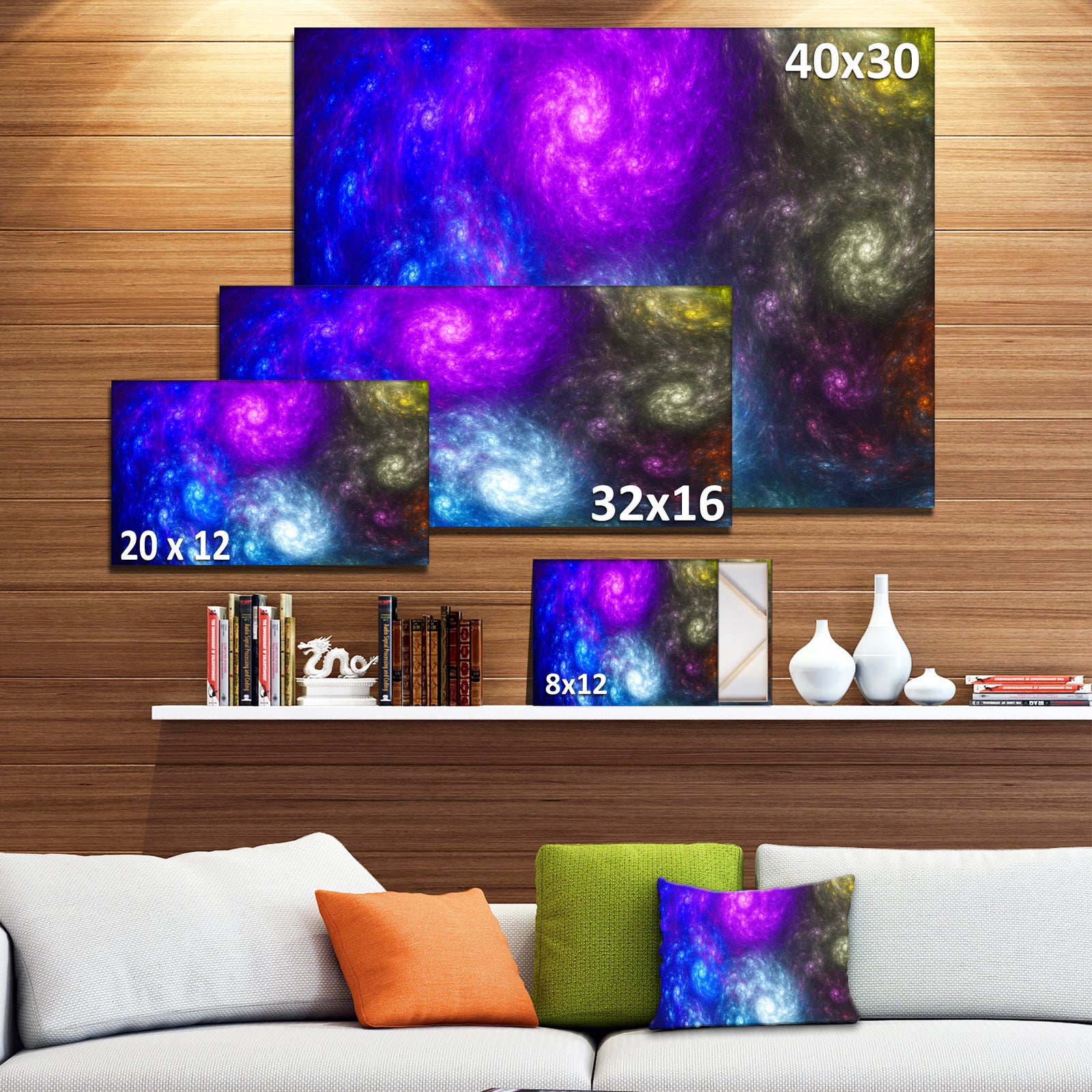 Colorful Fractal Rotating Galaxies - Extra Large Abstract Canvas Wall Art