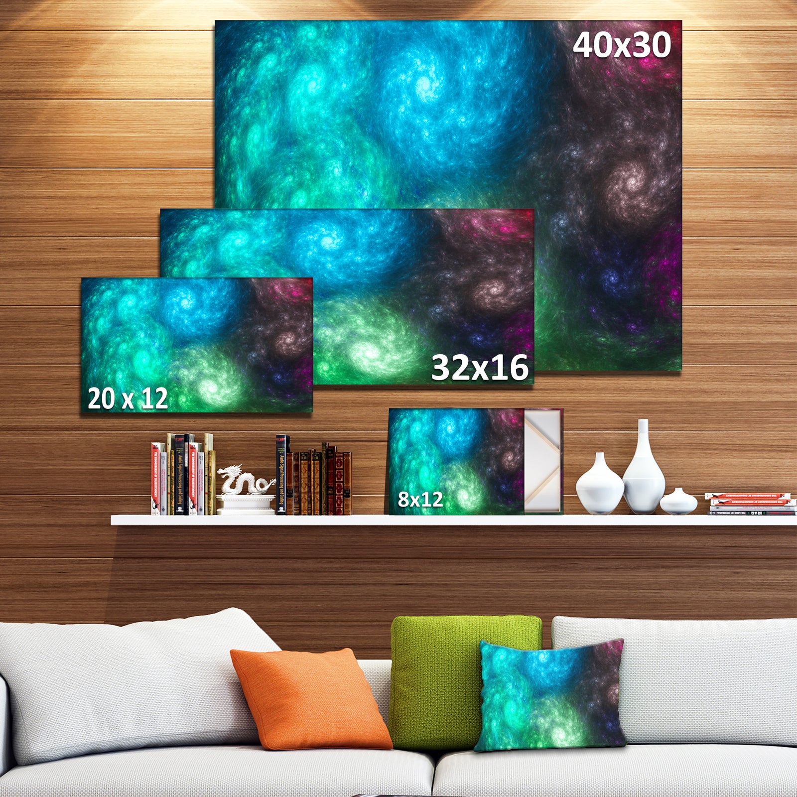 Colorful Rotating Fractal Galaxies - Extra Large Abstract Canvas Wall Art