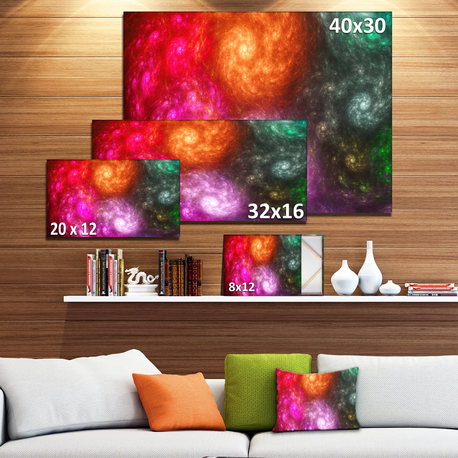Multi-Color Rotating Galaxies - Extra Large Abstract Canvas Wall Art