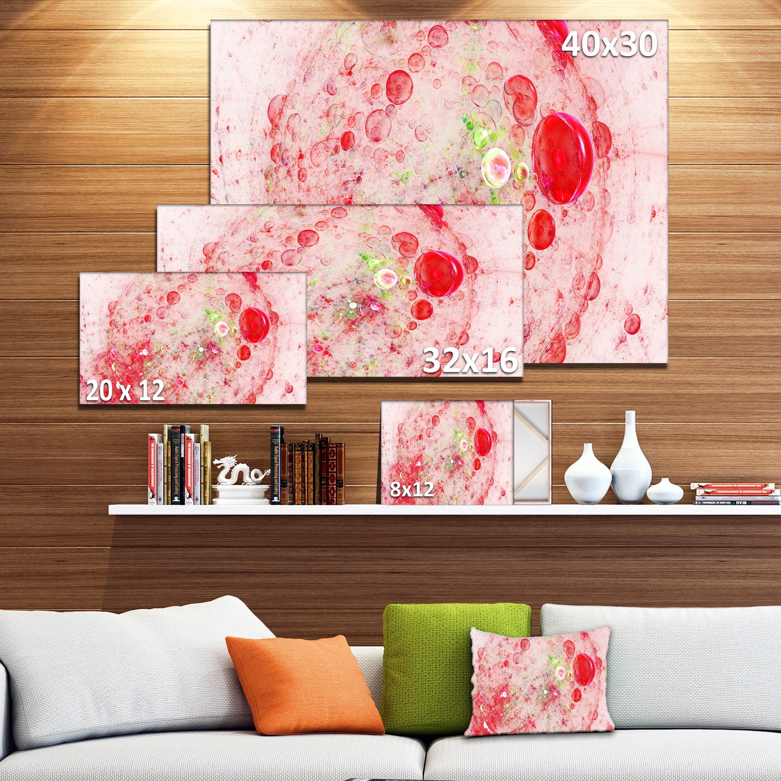 Red Fractal Planet of Bubbles - Extra Large Abstract Canvas Wall Art