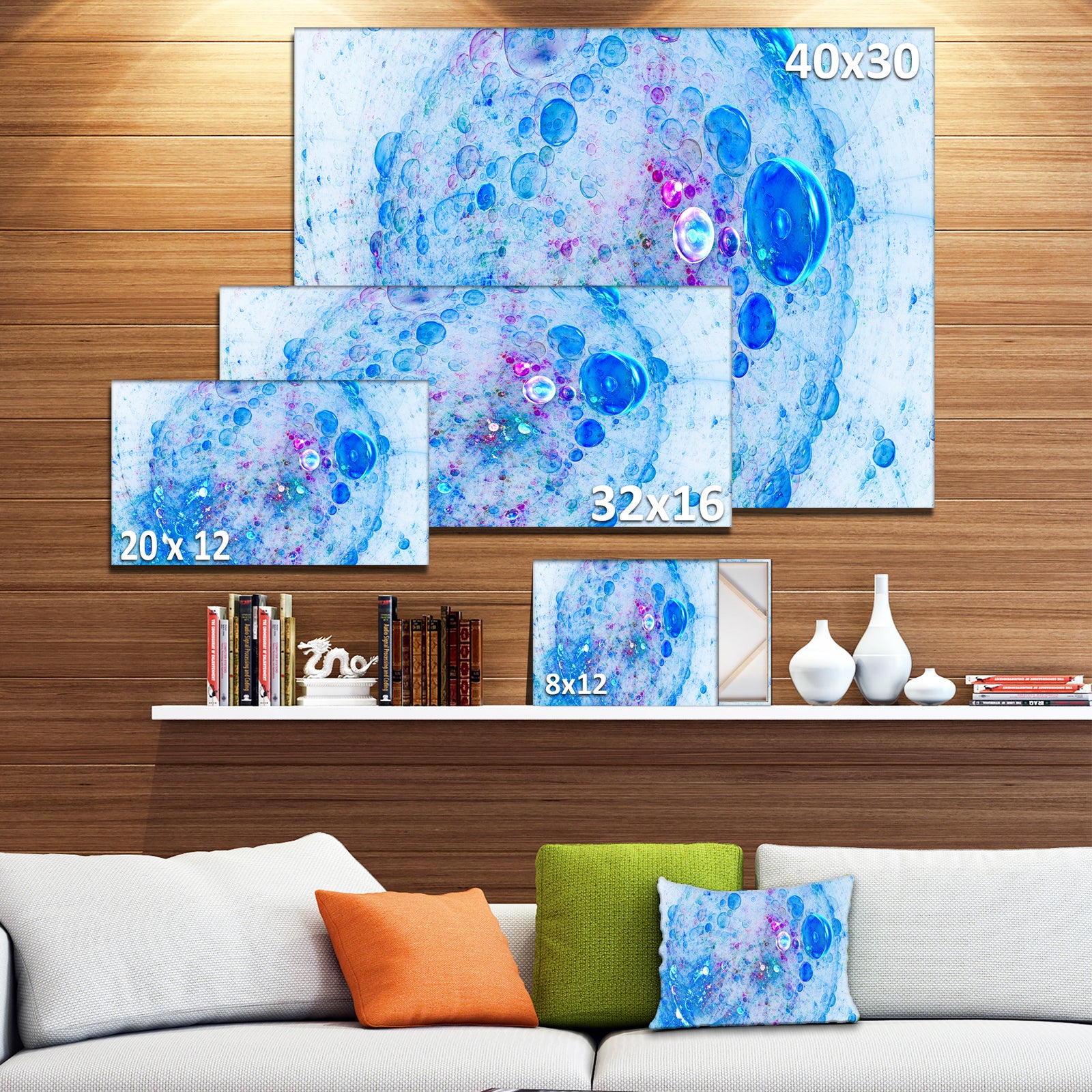 Blue Fractal Planet of Bubbles - Extra Large Abstract Canvas Wall Art
