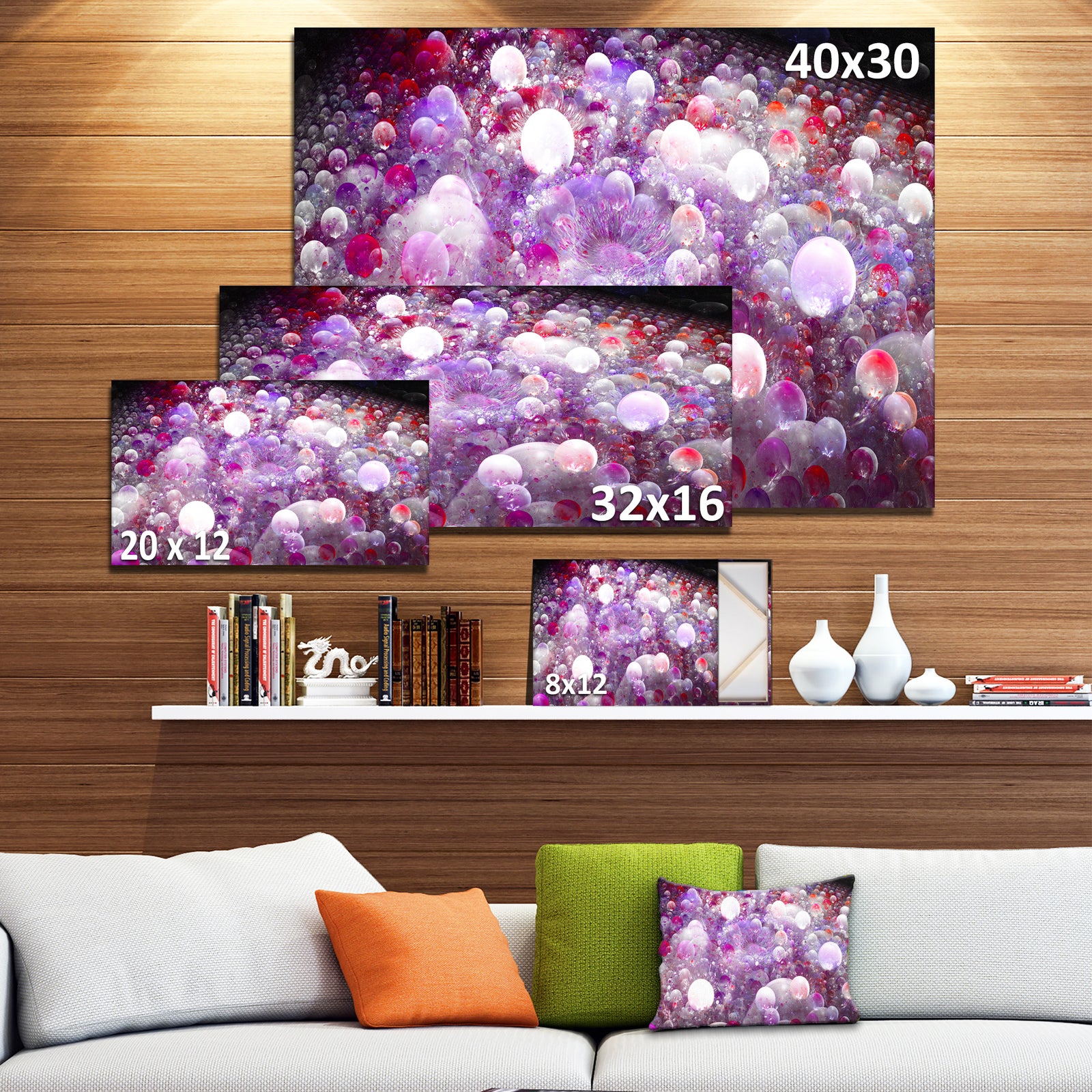Red Fractal Molecule Pattern - Extra Large Abstract Canvas Wall Art