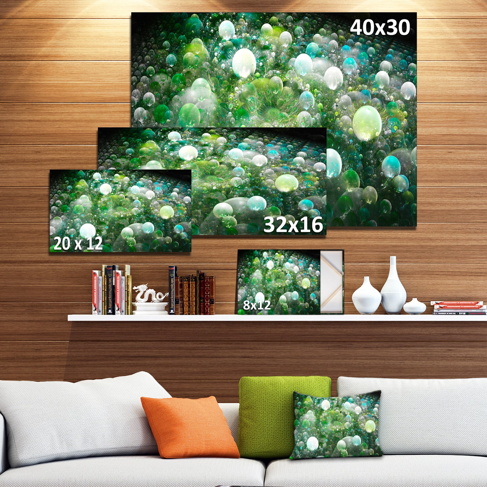 Green Fractal Molecule Pattern - Extra Large Abstract Canvas Wall Art