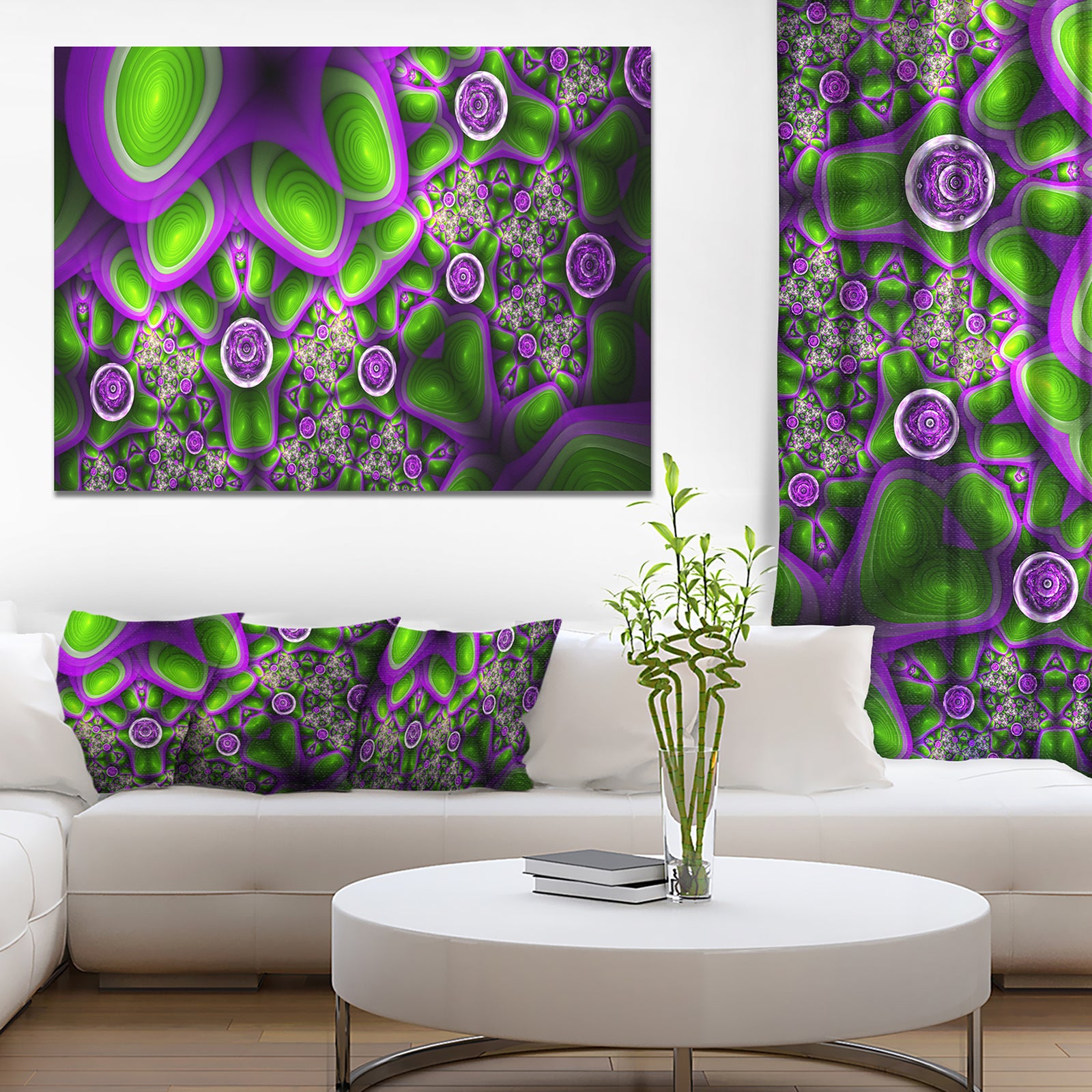 Green Purple Exotic Pattern - Extra Large Abstract Canvas Wall Art