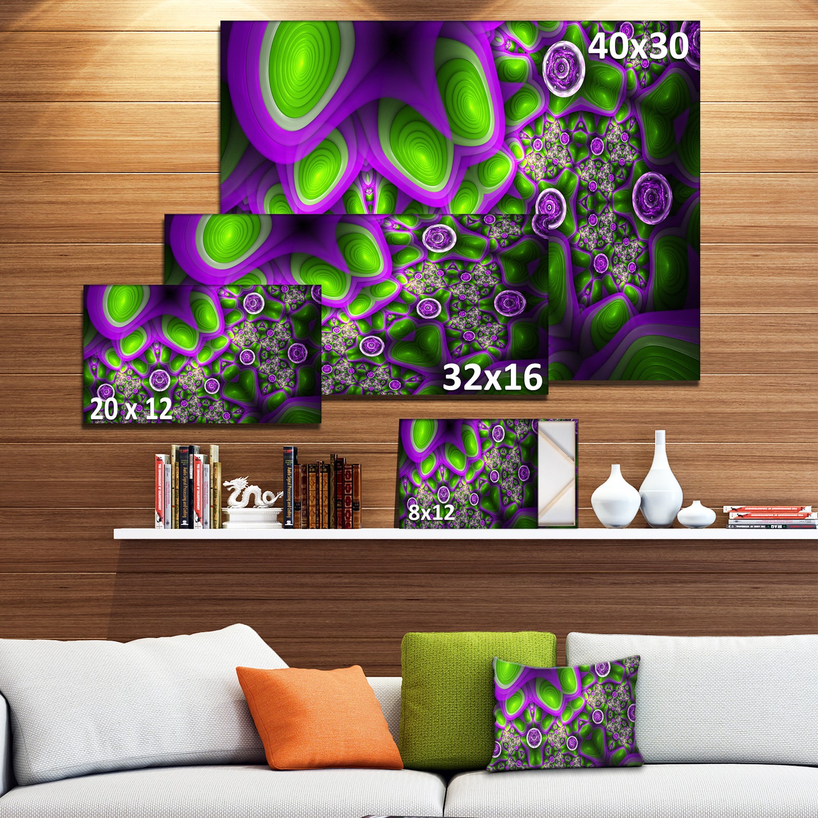 Green Purple Exotic Pattern - Extra Large Abstract Canvas Wall Art