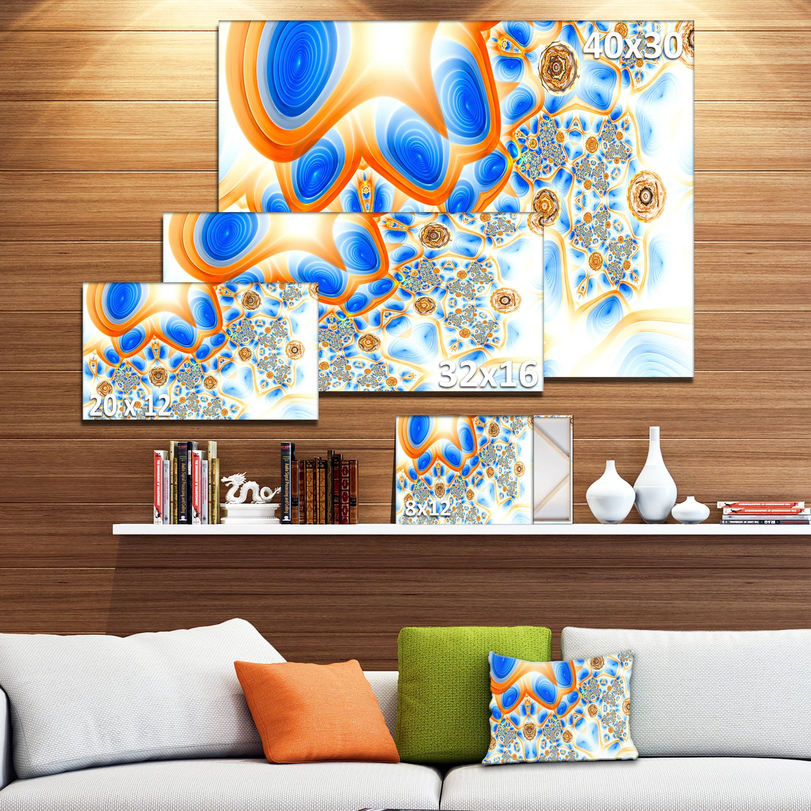 Yellow Blue Exotic Pattern - Extra Large Abstract Canvas Wall Art