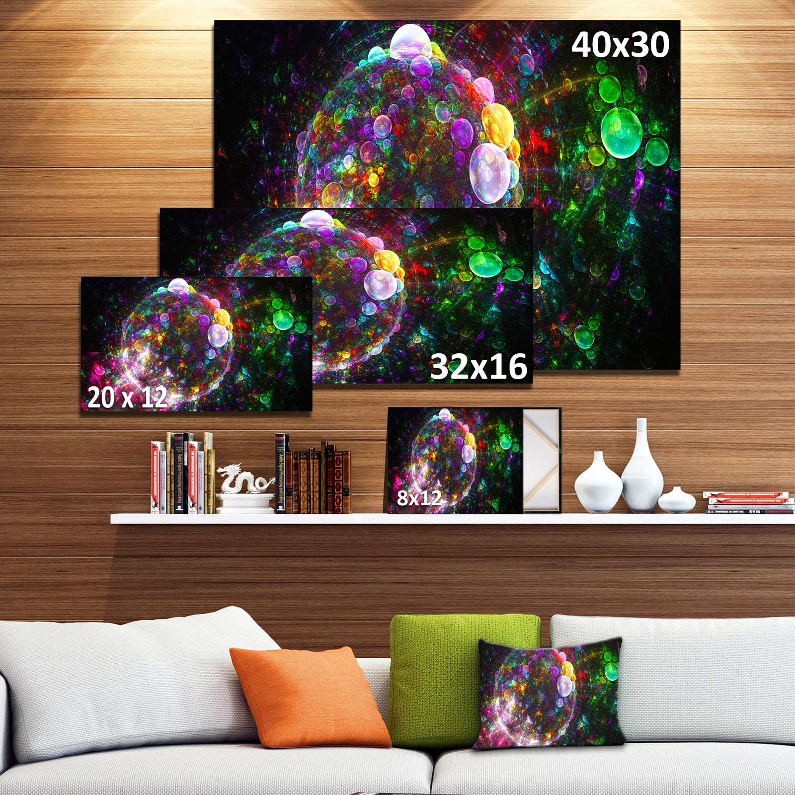 Multi-Color Fractal Spherical Bubbles - Extra Large Canvas Art Print