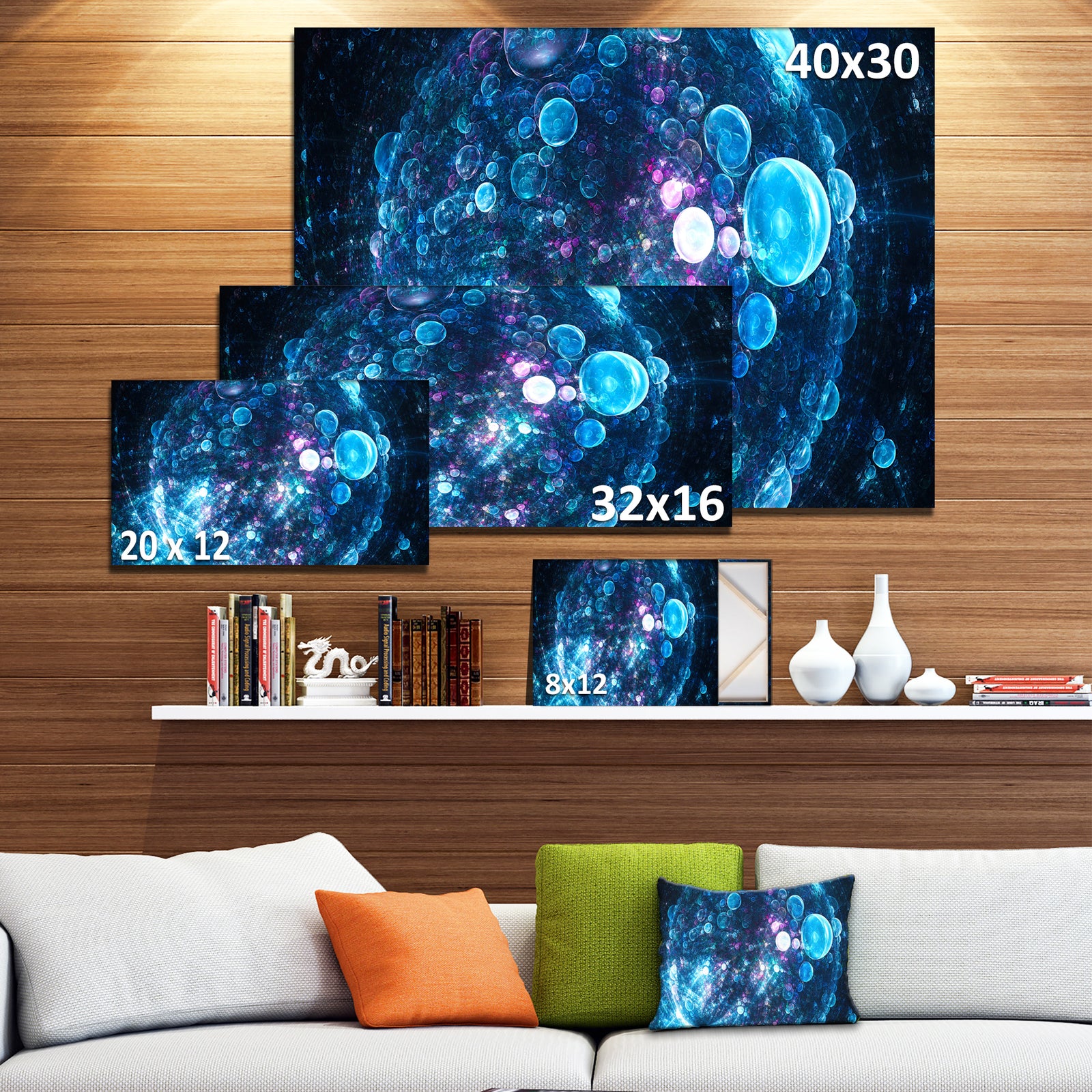 Blue Spherical Planet Bubbles - Extra Large Canvas Art Print
