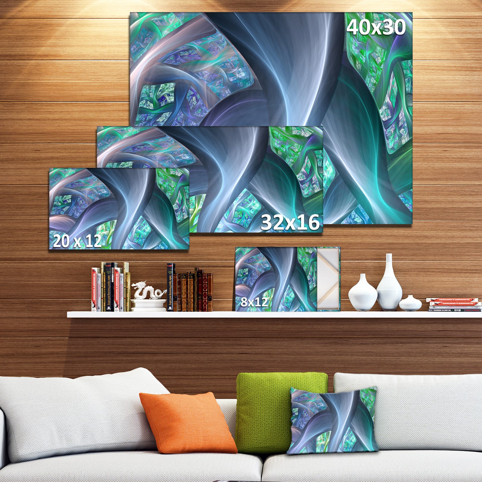 Blue Fractal Exotic Plant Stems - Extra Large Canvas Art Print