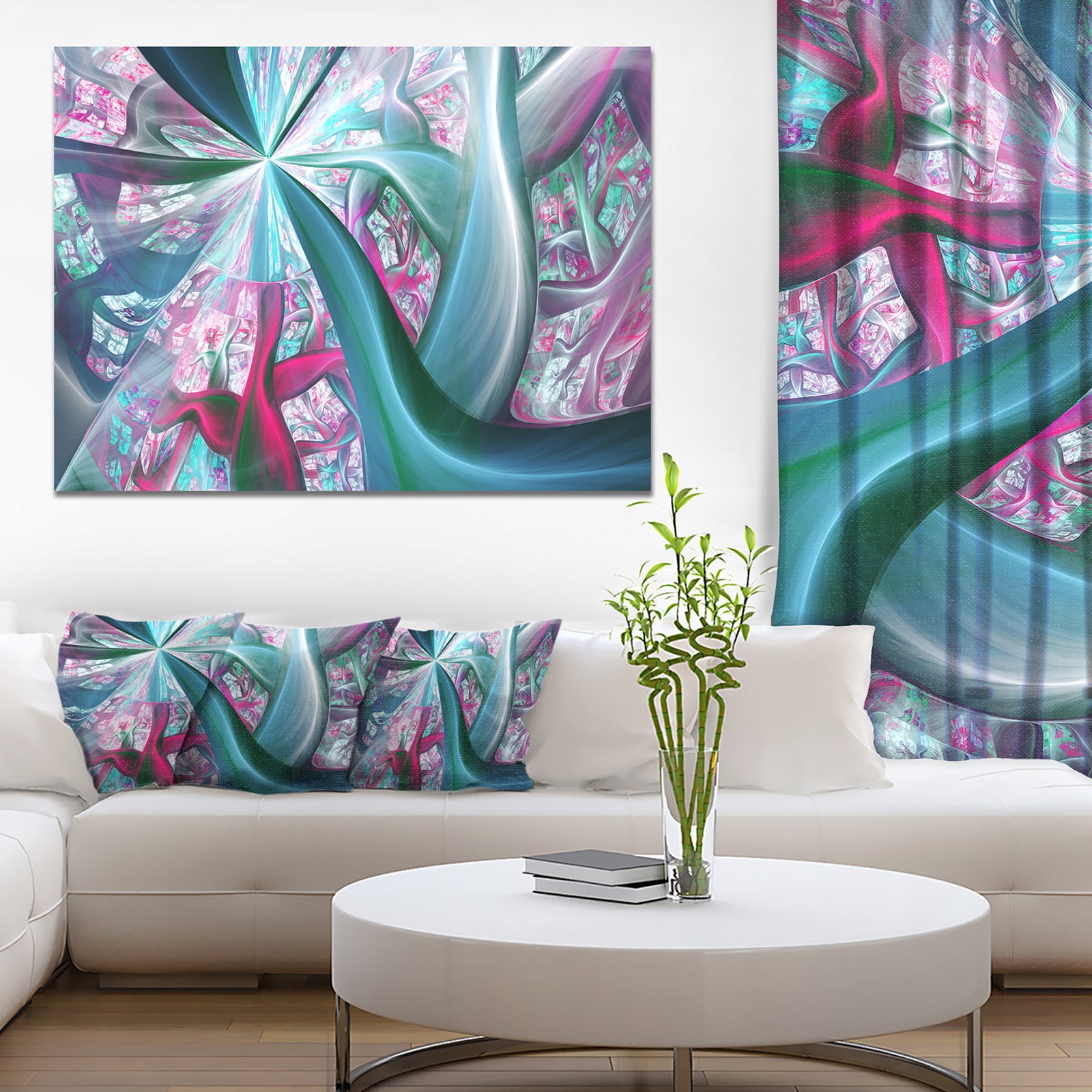 Blue Pink Fractal Plant Stems - Extra Large Canvas Art Print