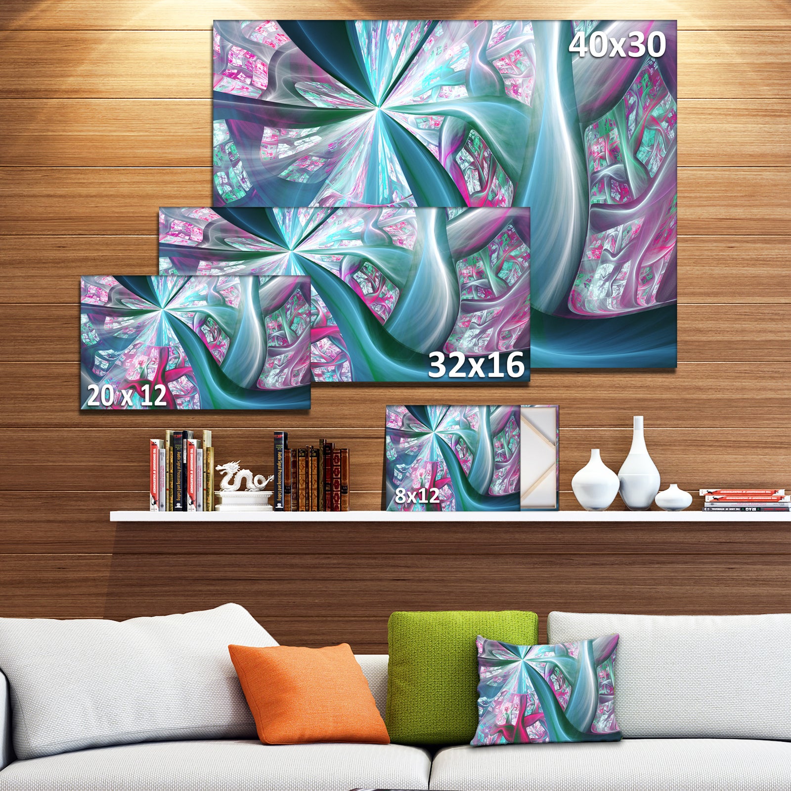 Blue Pink Fractal Plant Stems - Extra Large Canvas Art Print