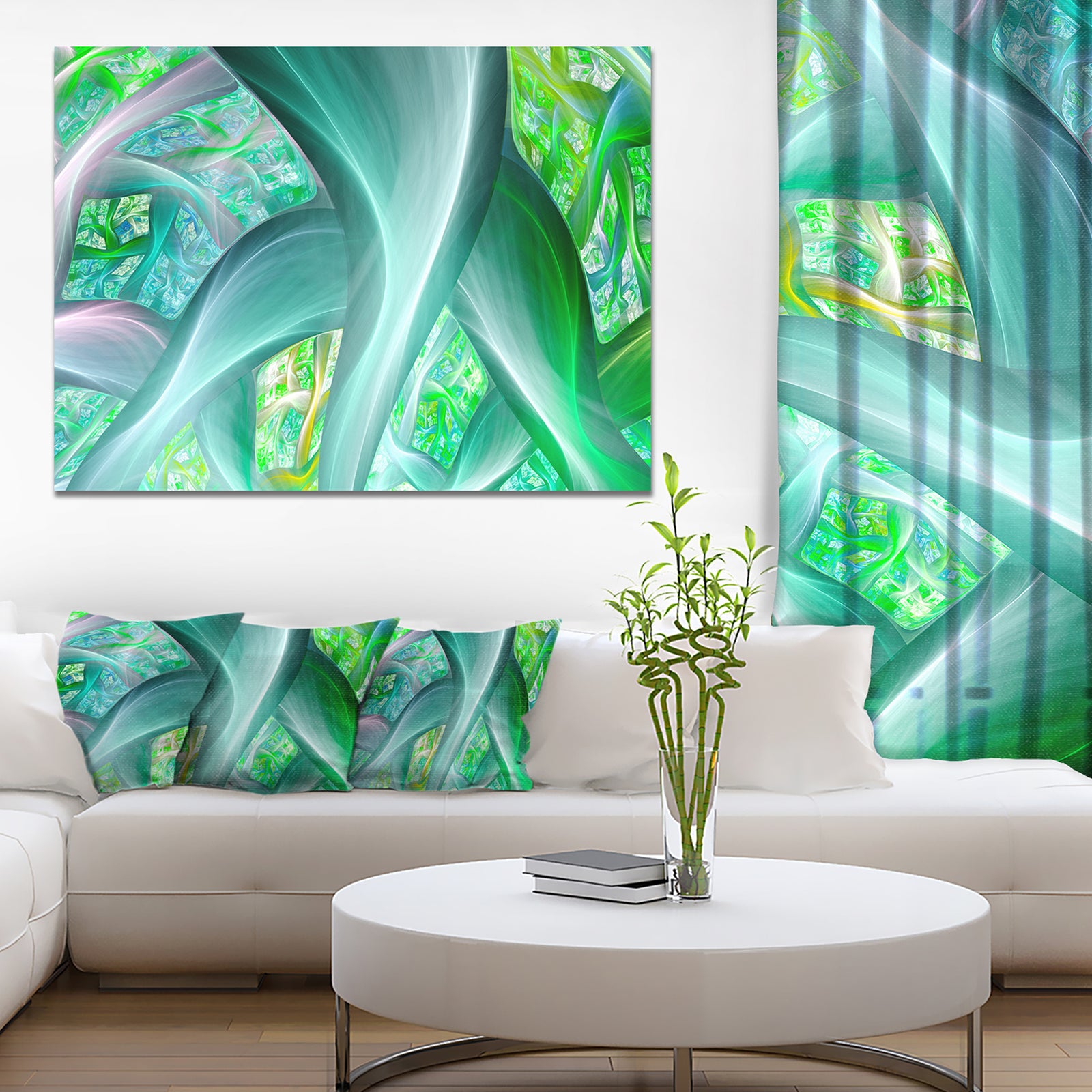Green Fractal Exotic Plant Stems - Extra Large Abstract Canvas Wall Art