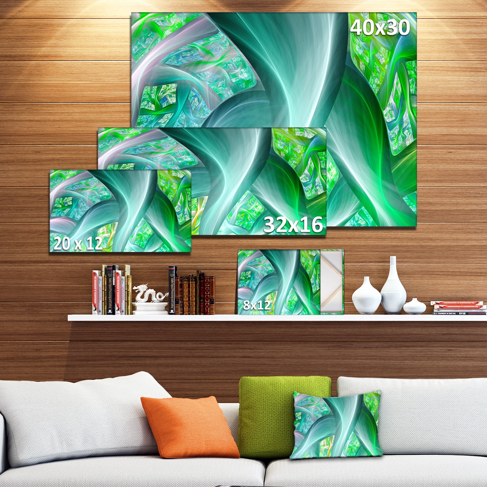 Green Fractal Exotic Plant Stems - Extra Large Abstract Canvas Wall Art