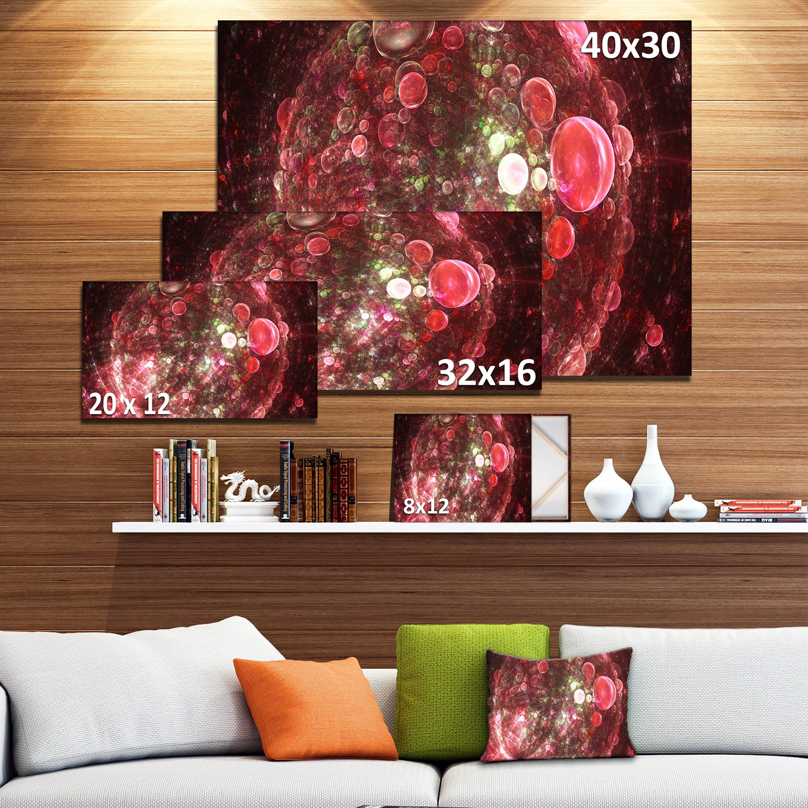 Red Spherical Planet Bubbles - Extra Large Canvas Art Print